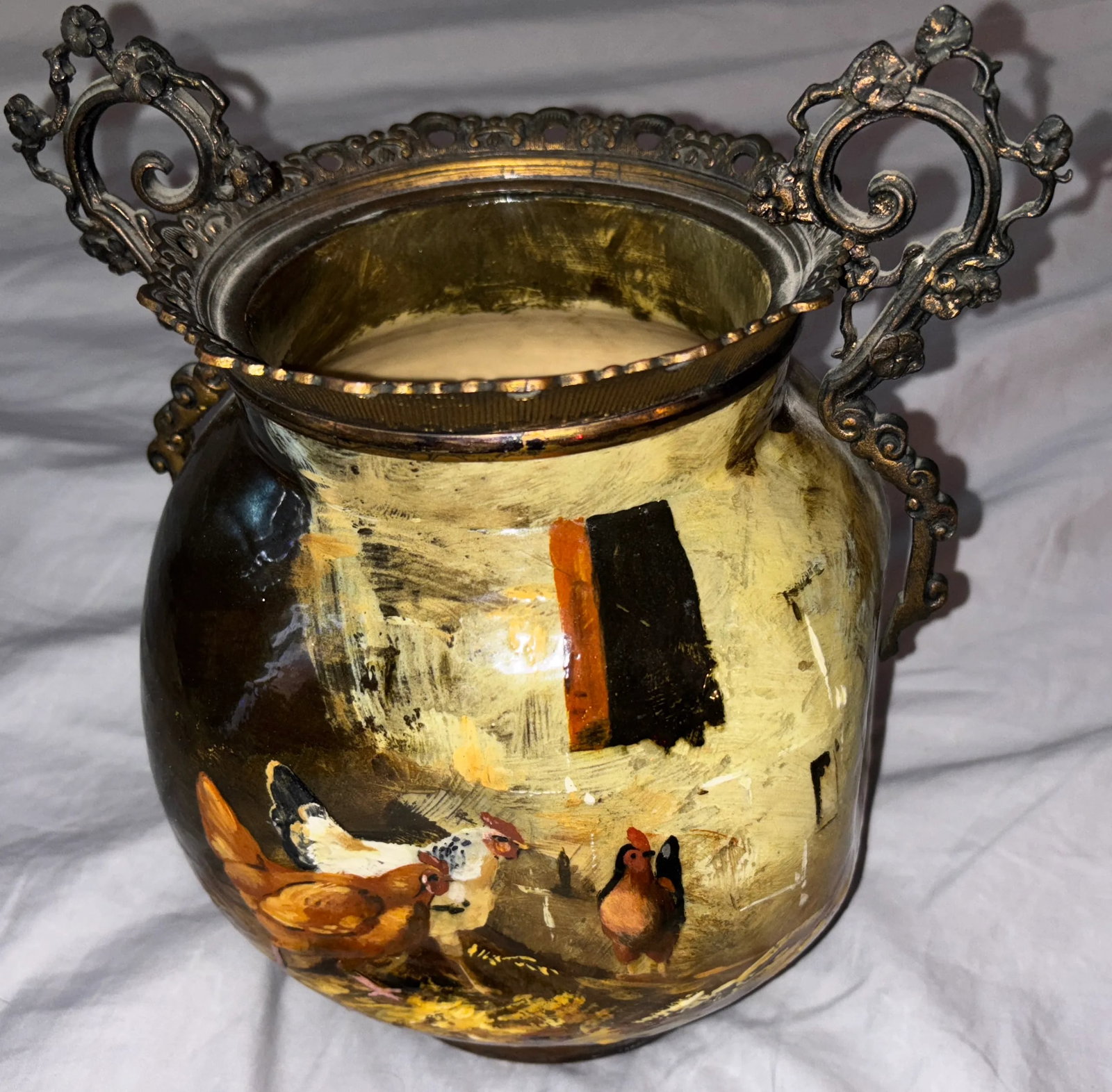 19th Century French Barbotine Majolica Vase by Theodore Lefront and E. Nouviant, With Ormolu Mounts - 6