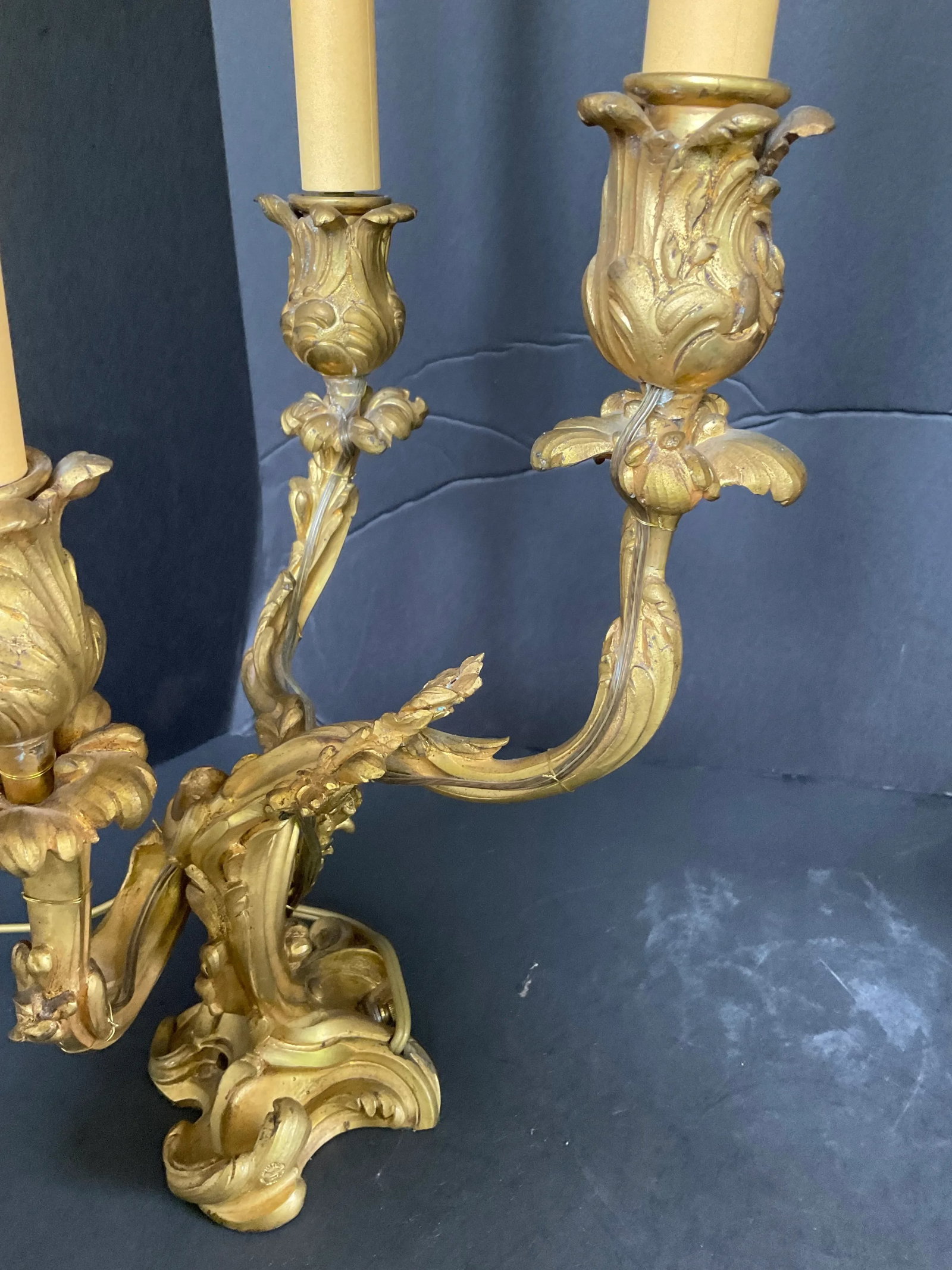 Pair Antique French Gilt Bronze Louis XVI Style Candelabra Lamps Jollet & Cie Paris - 11