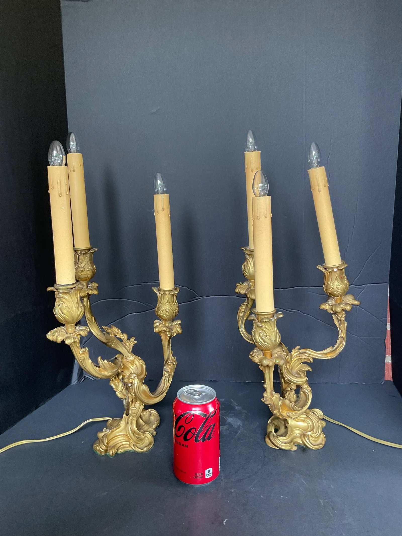 Pair Antique French Gilt Bronze Louis XVI Style Candelabra Lamps Jollet & Cie Paris - 2
