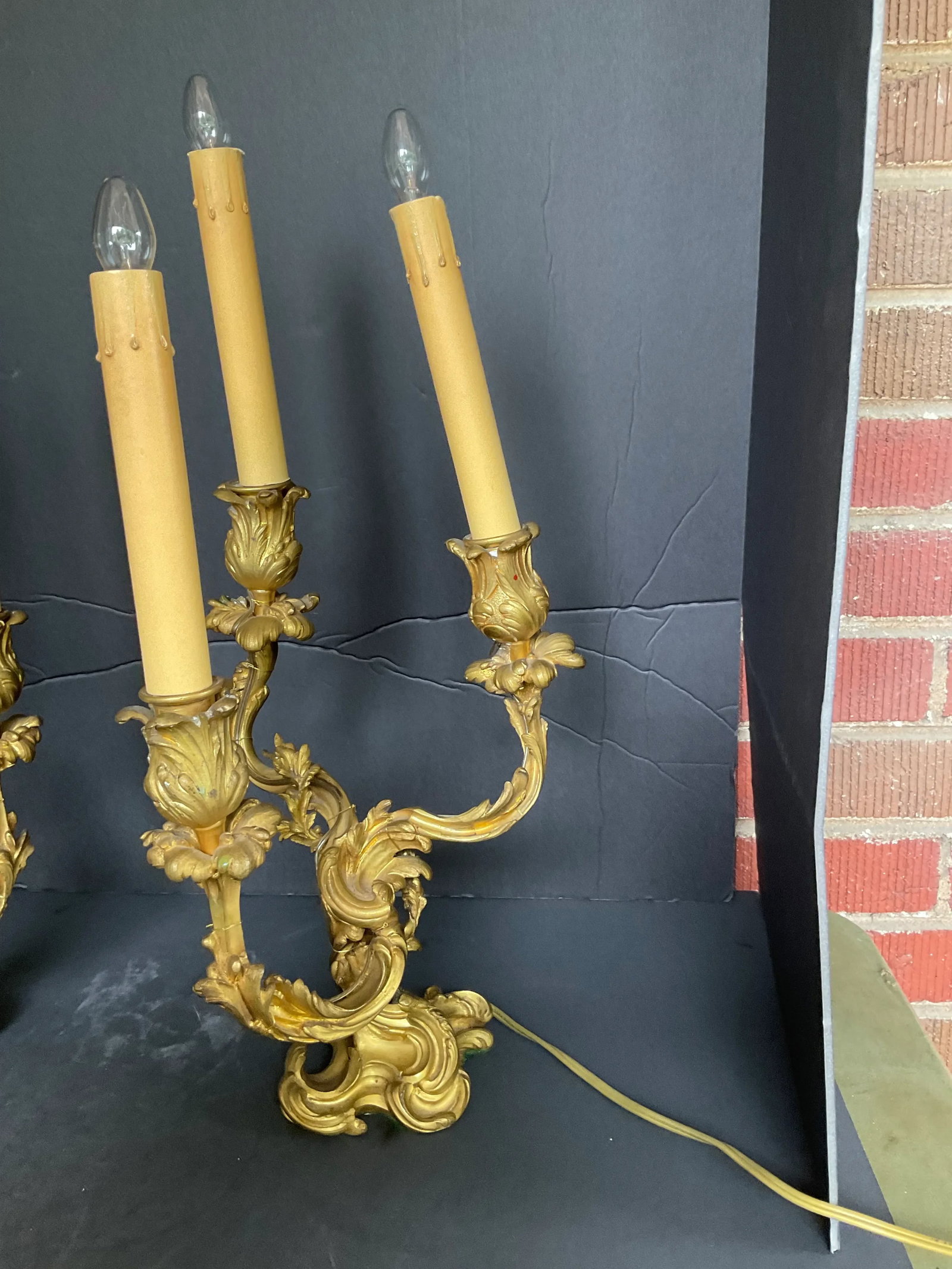 Pair Antique French Gilt Bronze Louis XVI Style Candelabra Lamps Jollet & Cie Paris - 3
