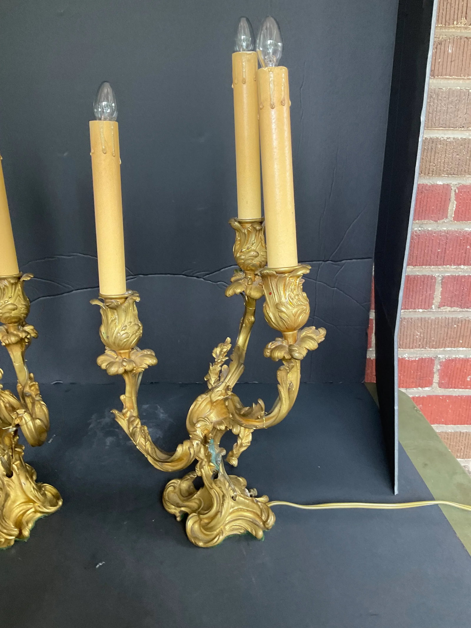 Pair Antique French Gilt Bronze Louis XVI Style Candelabra Lamps Jollet & Cie Paris - 4