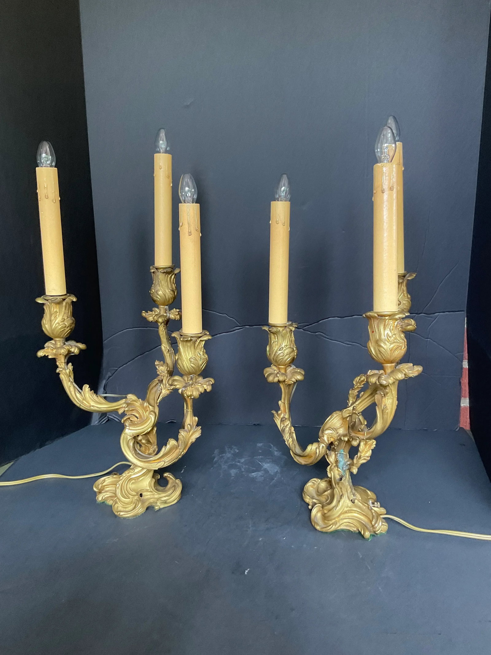 Pair Antique French Gilt Bronze Louis XVI Style Candelabra Lamps Jollet & Cie Paris - 6
