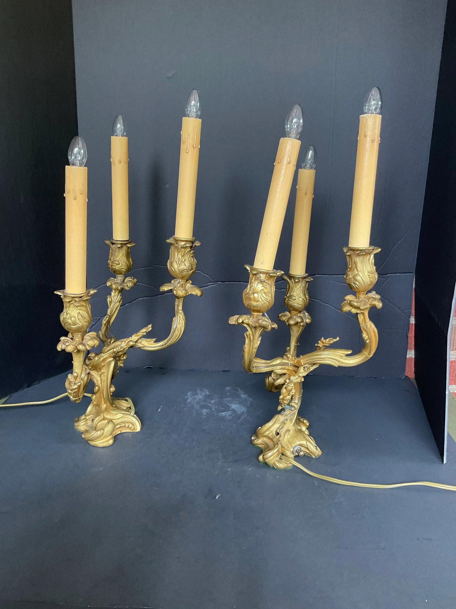 Pair Antique French Gilt Bronze Louis XVI Style Candelabra Lamps Jollet & Cie Paris - 7