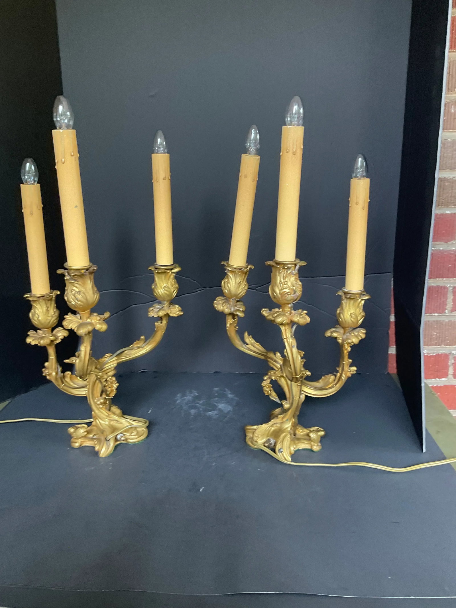 Pair Antique French Gilt Bronze Louis XVI Style Candelabra Lamps Jollet & Cie Paris - 8