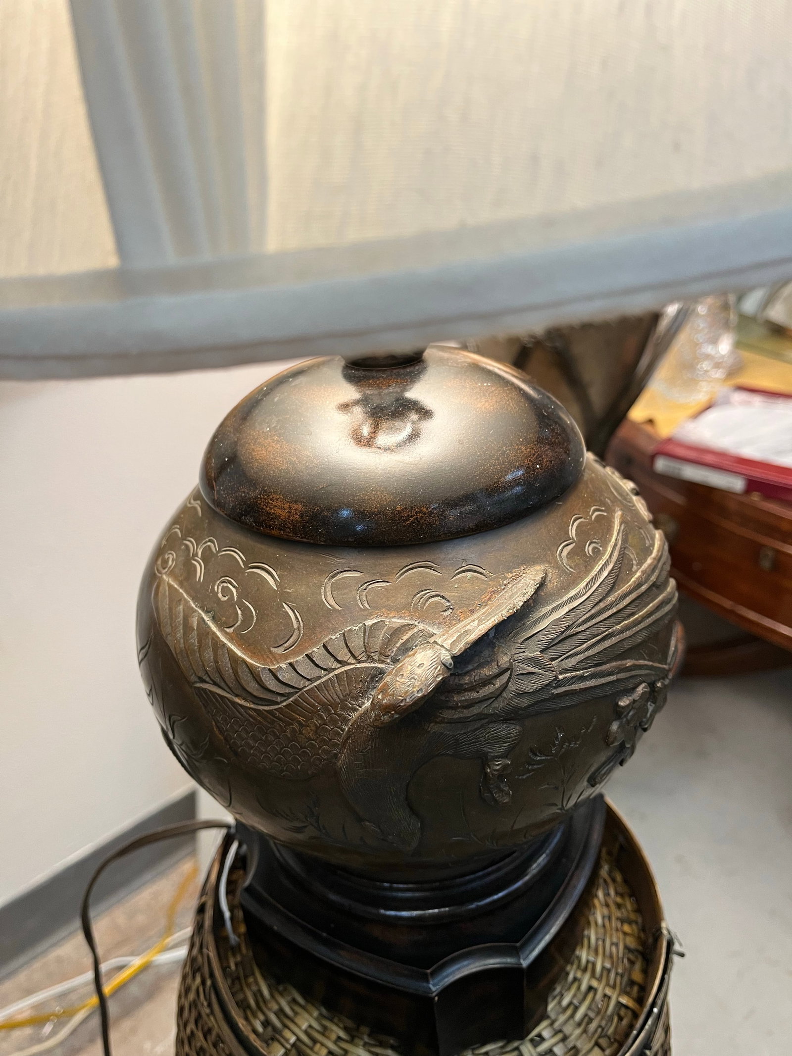 Late 19th Century Meiji Period Bronze Lamp With Phoenix Design - 2