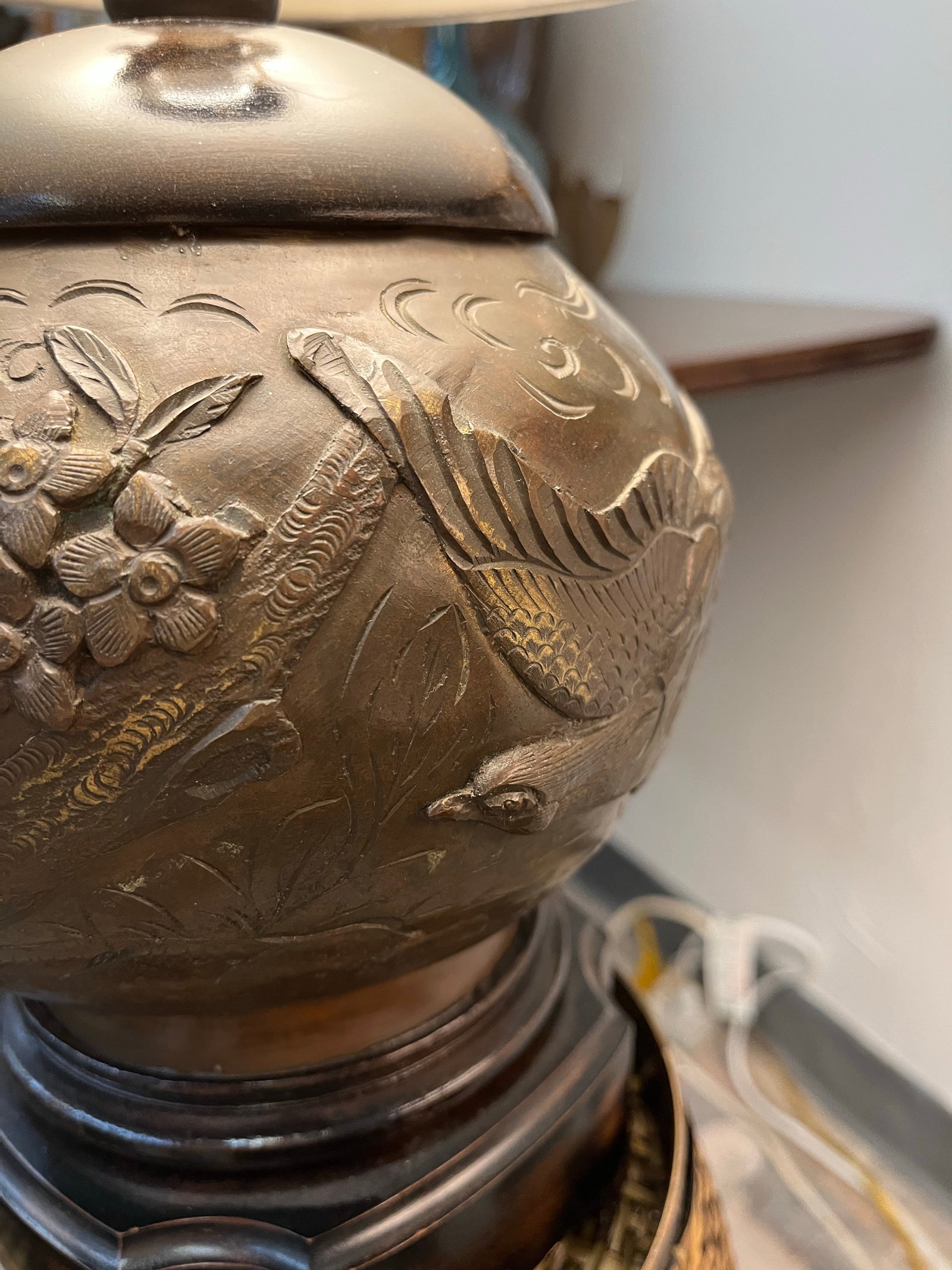 Late 19th Century Meiji Period Bronze Lamp With Phoenix Design - 3