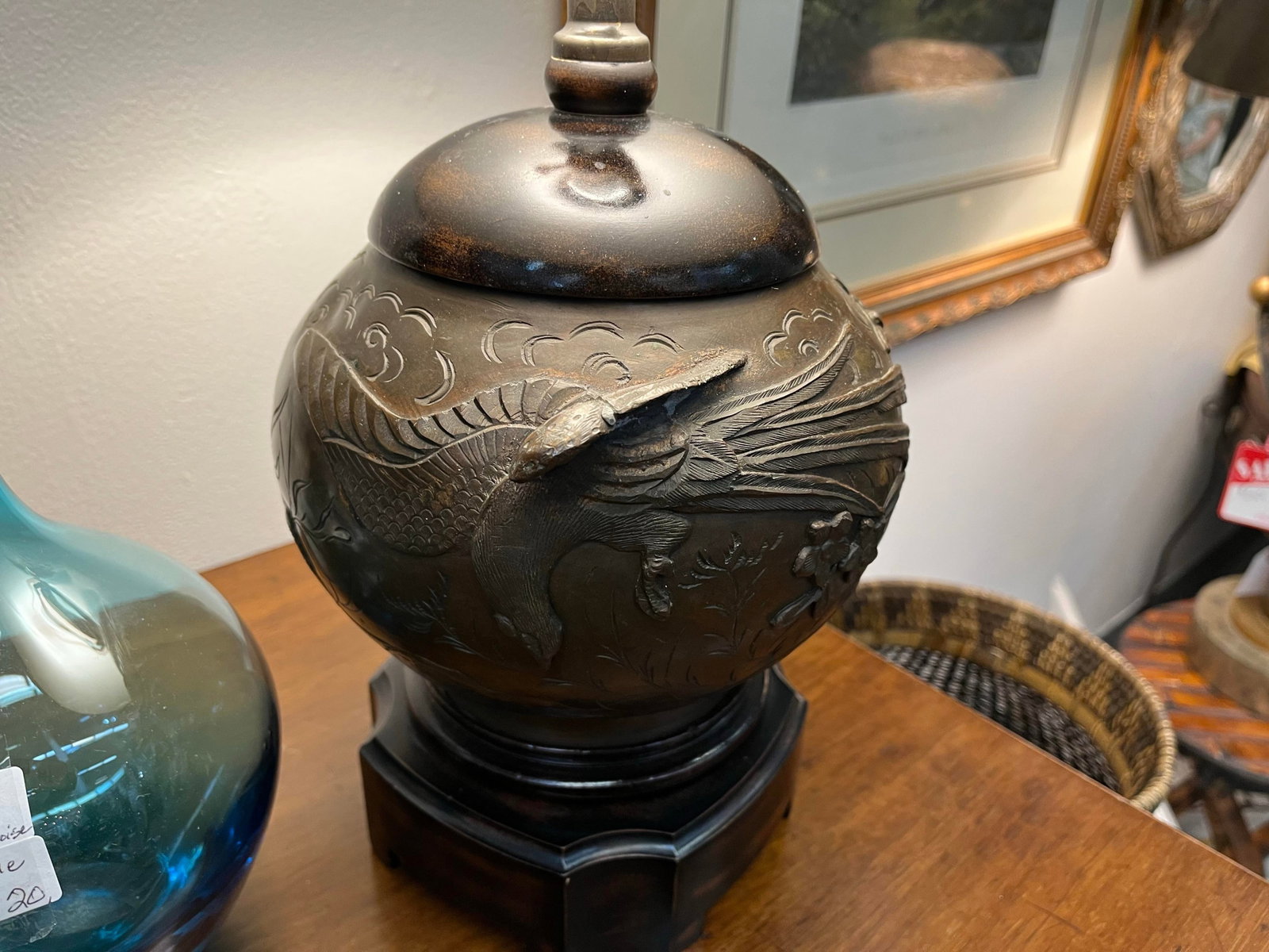 Late 19th Century Meiji Period Bronze Lamp With Phoenix Design - 5