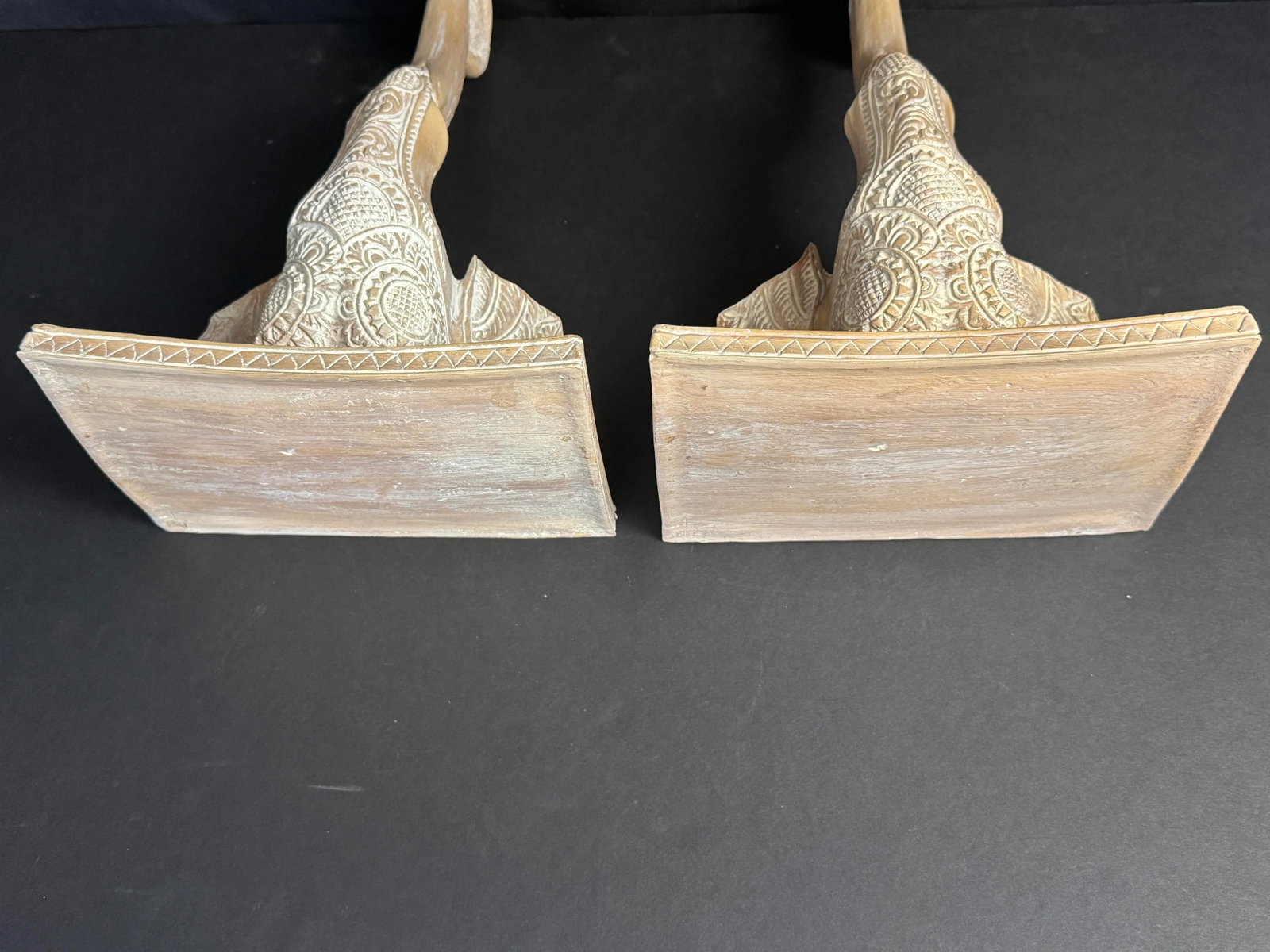 Vintage Regency Sculptural Elephant Carved Wood Wall Brackets Shelf- Set of 2 - 3