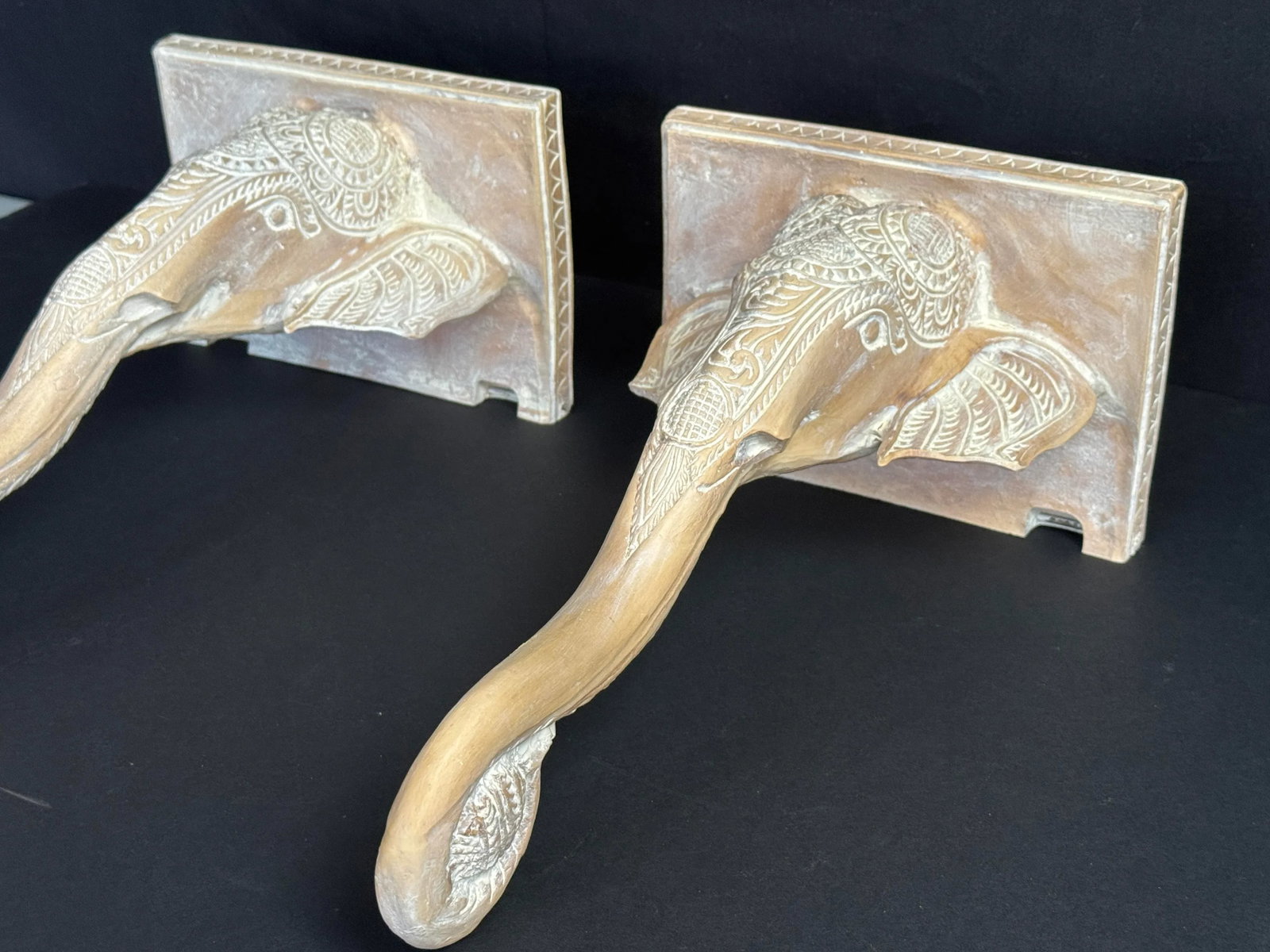 Vintage Regency Sculptural Elephant Carved Wood Wall Brackets Shelf- Set of 2 - 6