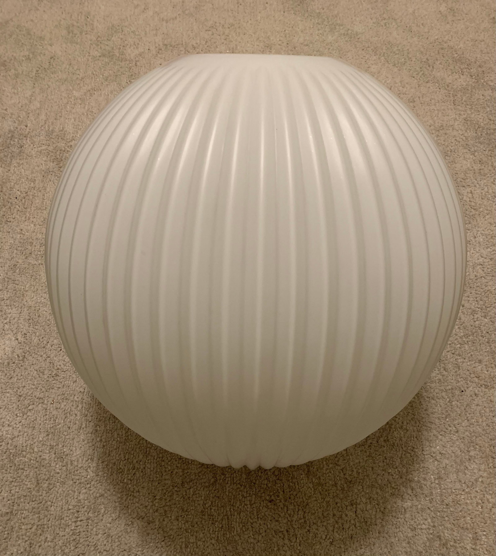 1960s Large Mid-Century Modern Ribbed Opal Glass Ceiling Globe - 11