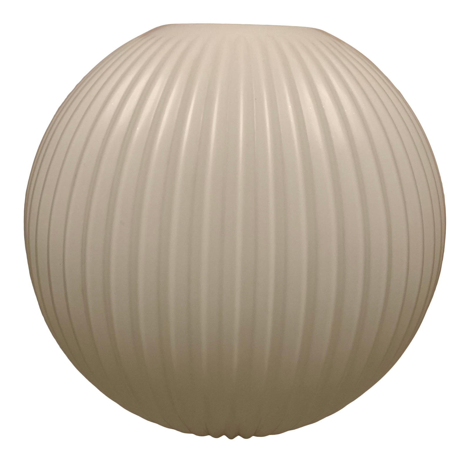 1960s Large Mid-Century Modern Ribbed Opal Glass Ceiling Globe: White opal ribbed Glas pendant light from the 60ties. Very good condition, pendant only. Condition: Alterations: Original Condition Unaltered Imperfections: Some Imperfections Condition Notes: The gla