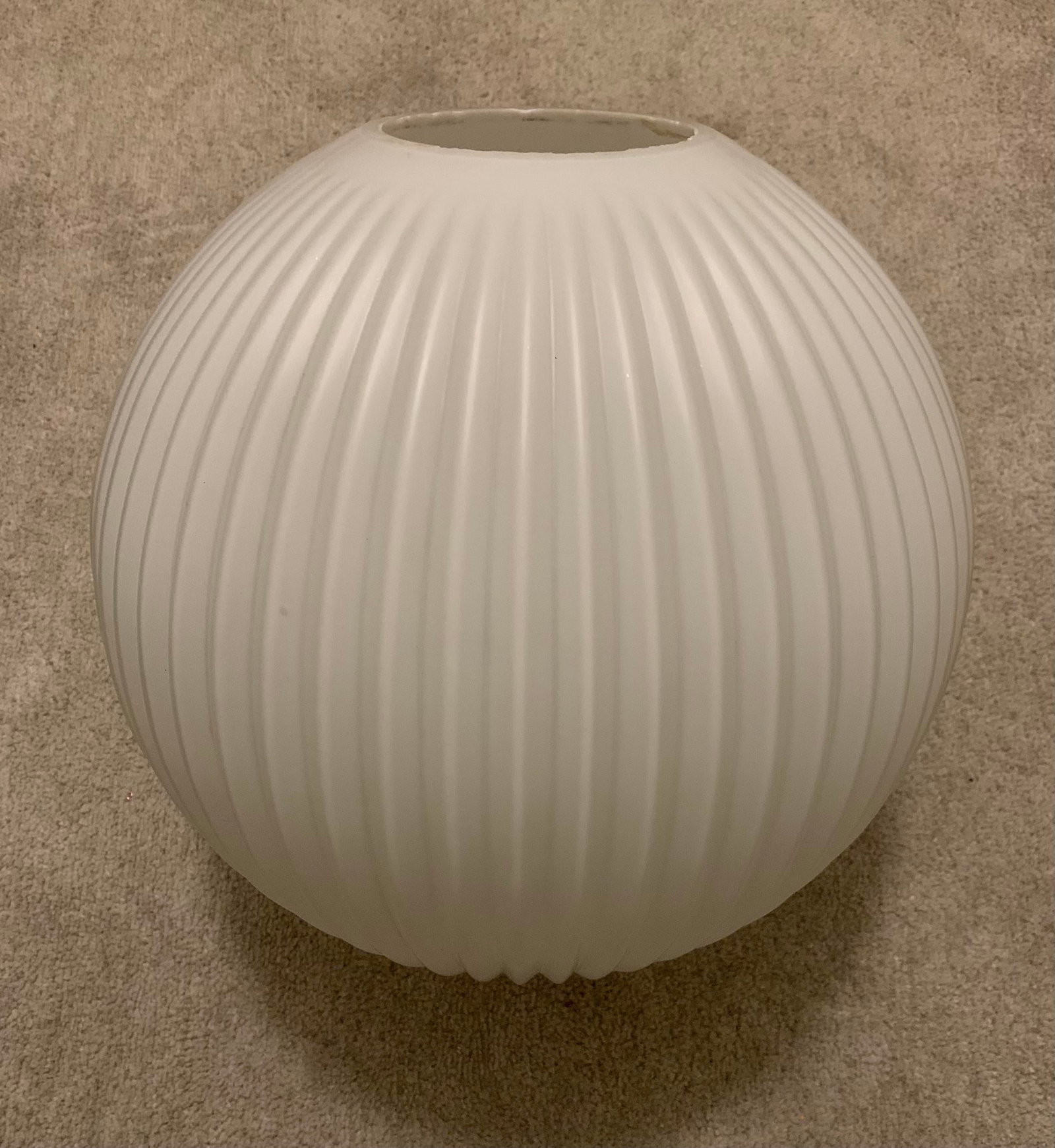 1960s Large Mid-Century Modern Ribbed Opal Glass Ceiling Globe - 2