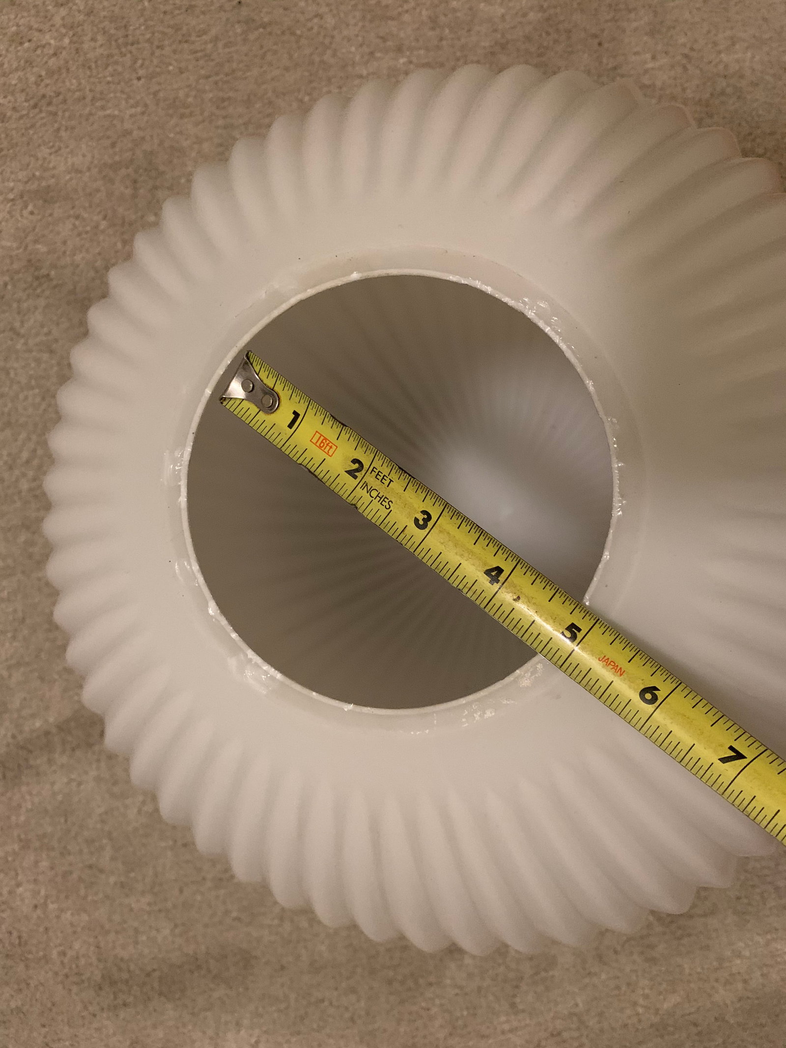 1960s Large Mid-Century Modern Ribbed Opal Glass Ceiling Globe - 6