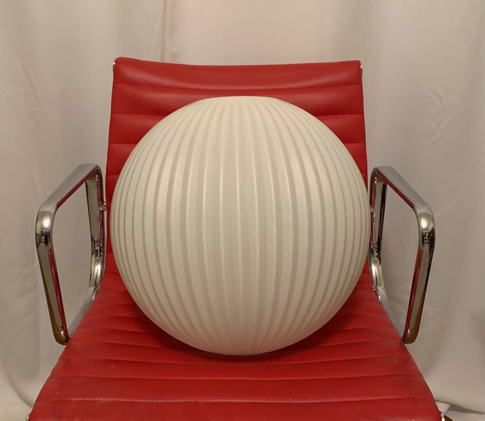 1960s Large Mid-Century Modern Ribbed Opal Glass Ceiling Globe - 7