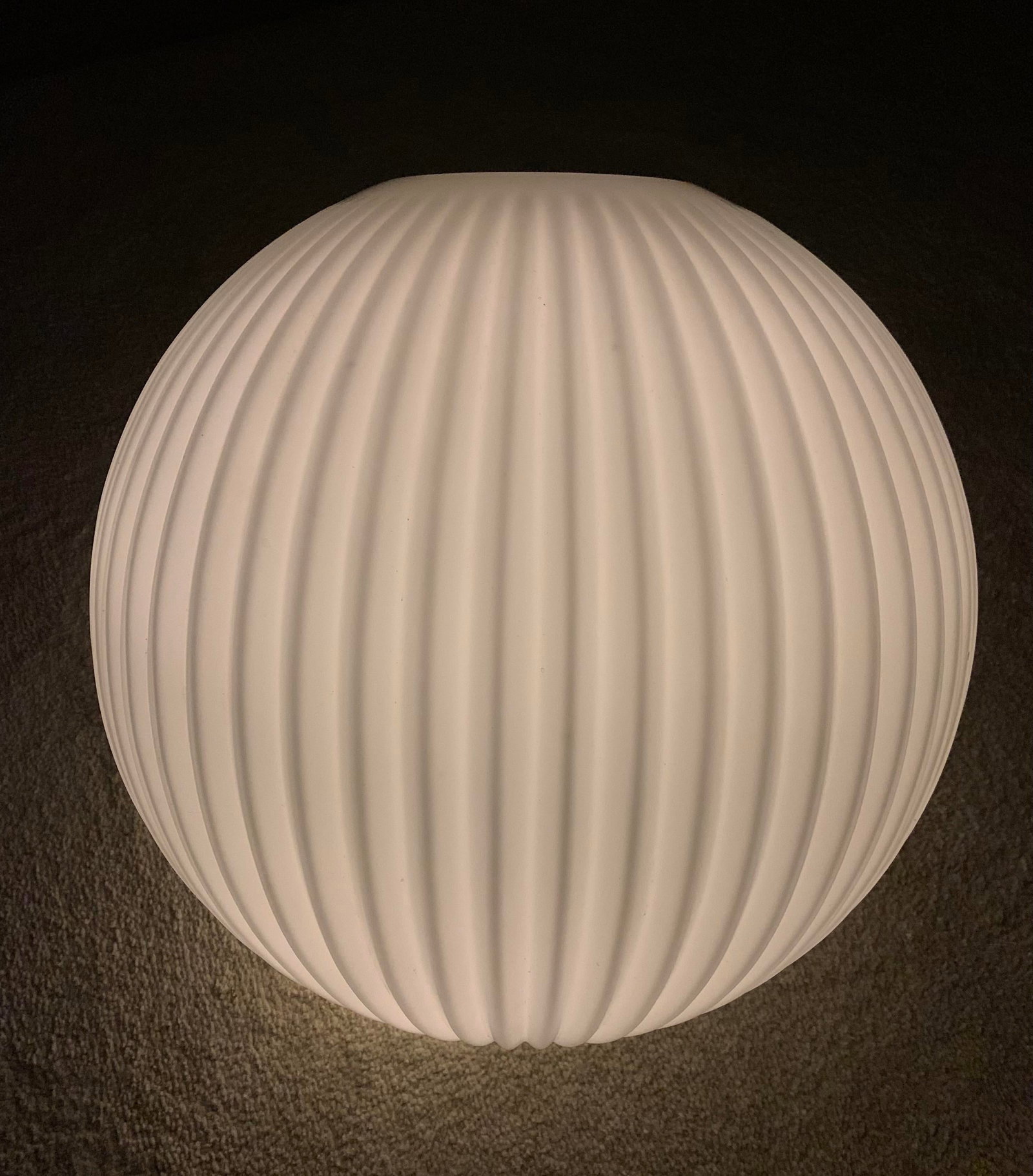 1960s Large Mid-Century Modern Ribbed Opal Glass Ceiling Globe - 8