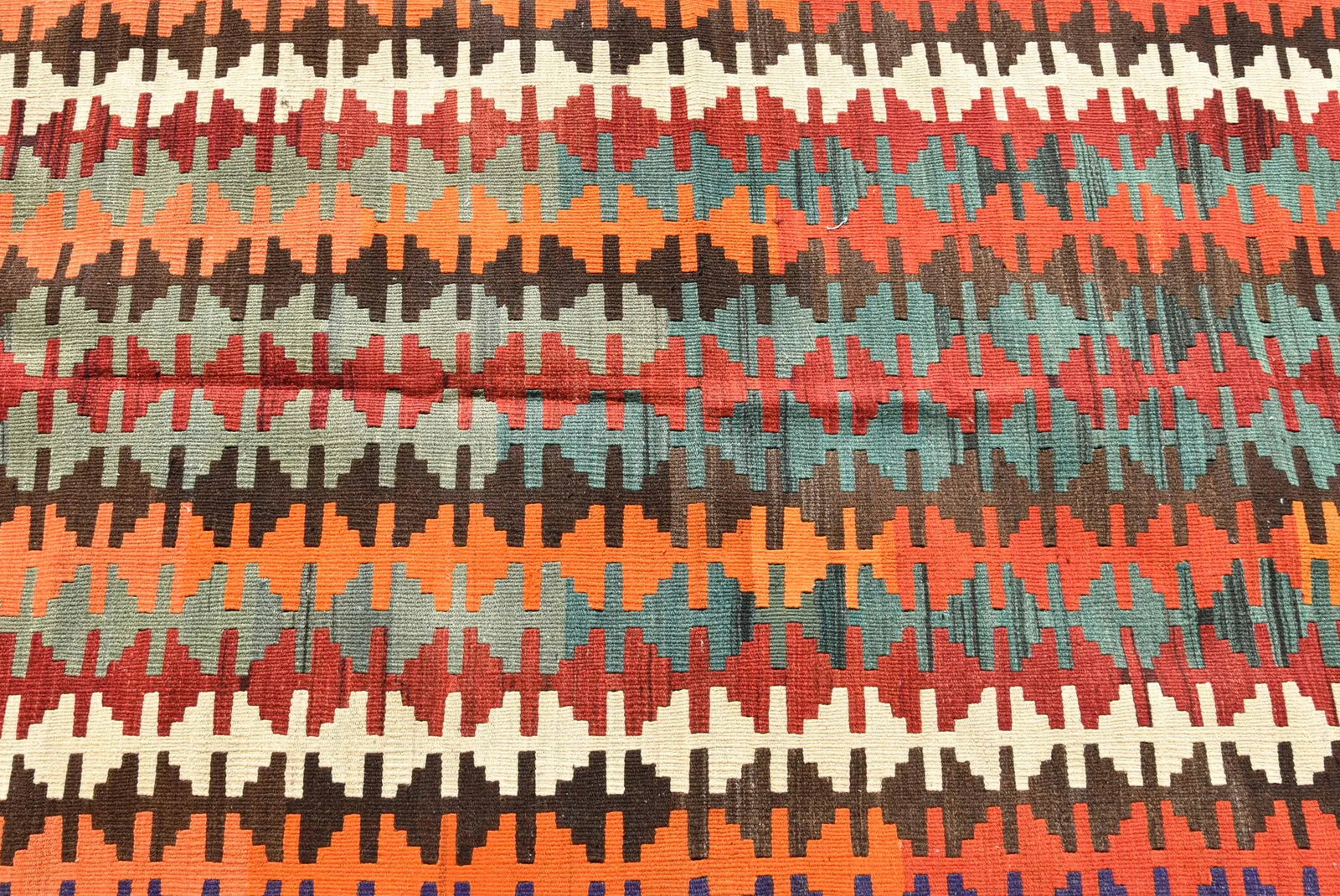 1950s Turkish Flamestic Design Colorful Oushak Kilim Rug - 10