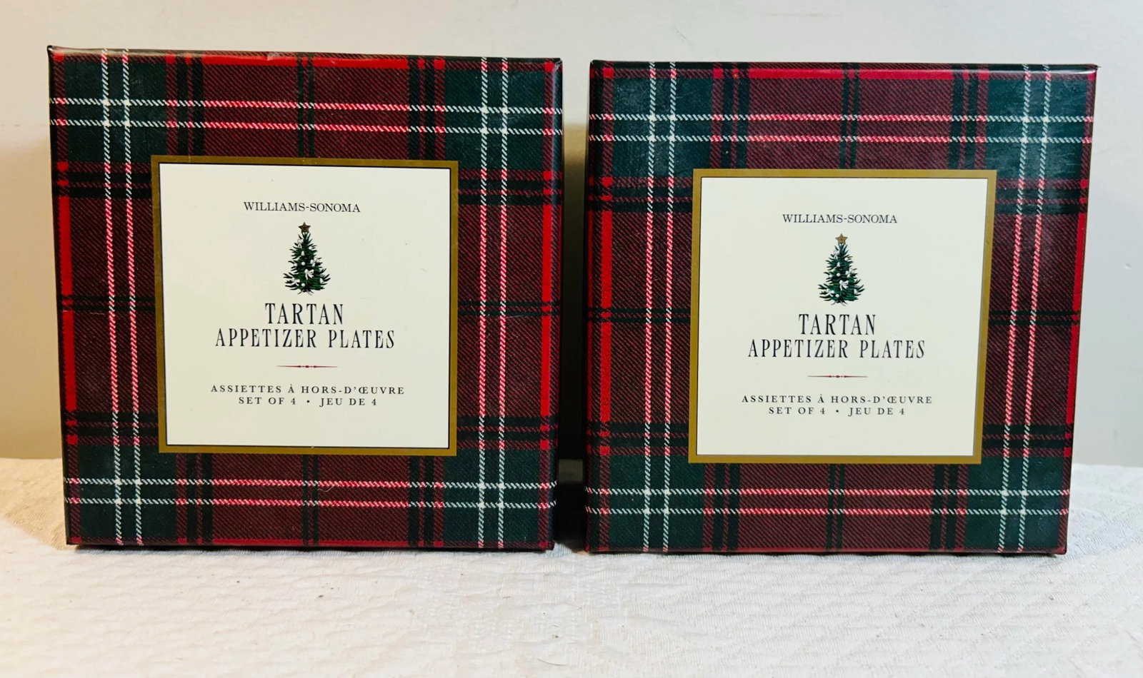 Williams & Sonoma Gold Banded Tartan Square Appetizer Plates ~ Set of 8 - 6
