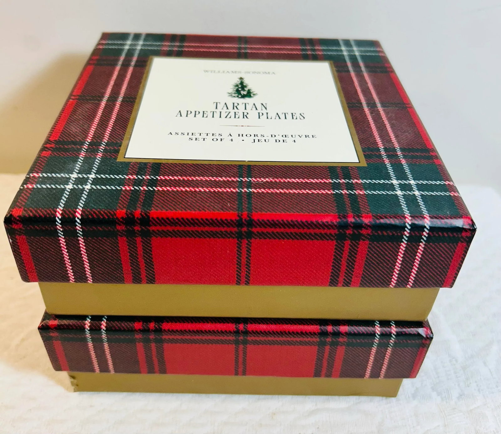 Williams & Sonoma Gold Banded Tartan Square Appetizer Plates ~ Set of 8 - 7