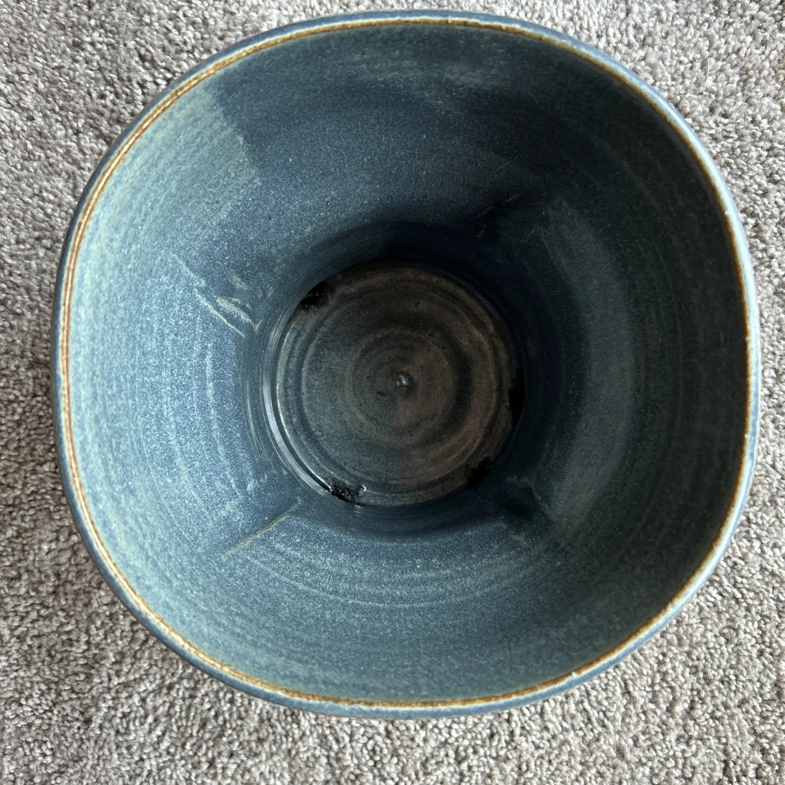 1970's Modernist Glazed Pottery Planter Slate Blue ~ Artisan Made - 10