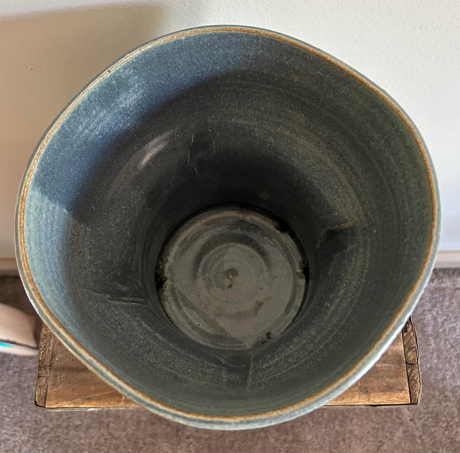 1970's Modernist Glazed Pottery Planter Slate Blue ~ Artisan Made - 4