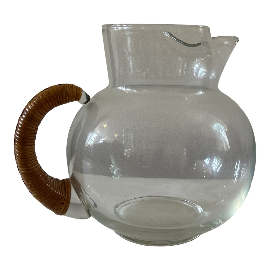 Vintage Mid Century Carl Aubock Glass Water Pitcher With Cane Wrapped Handle (1 of 6)