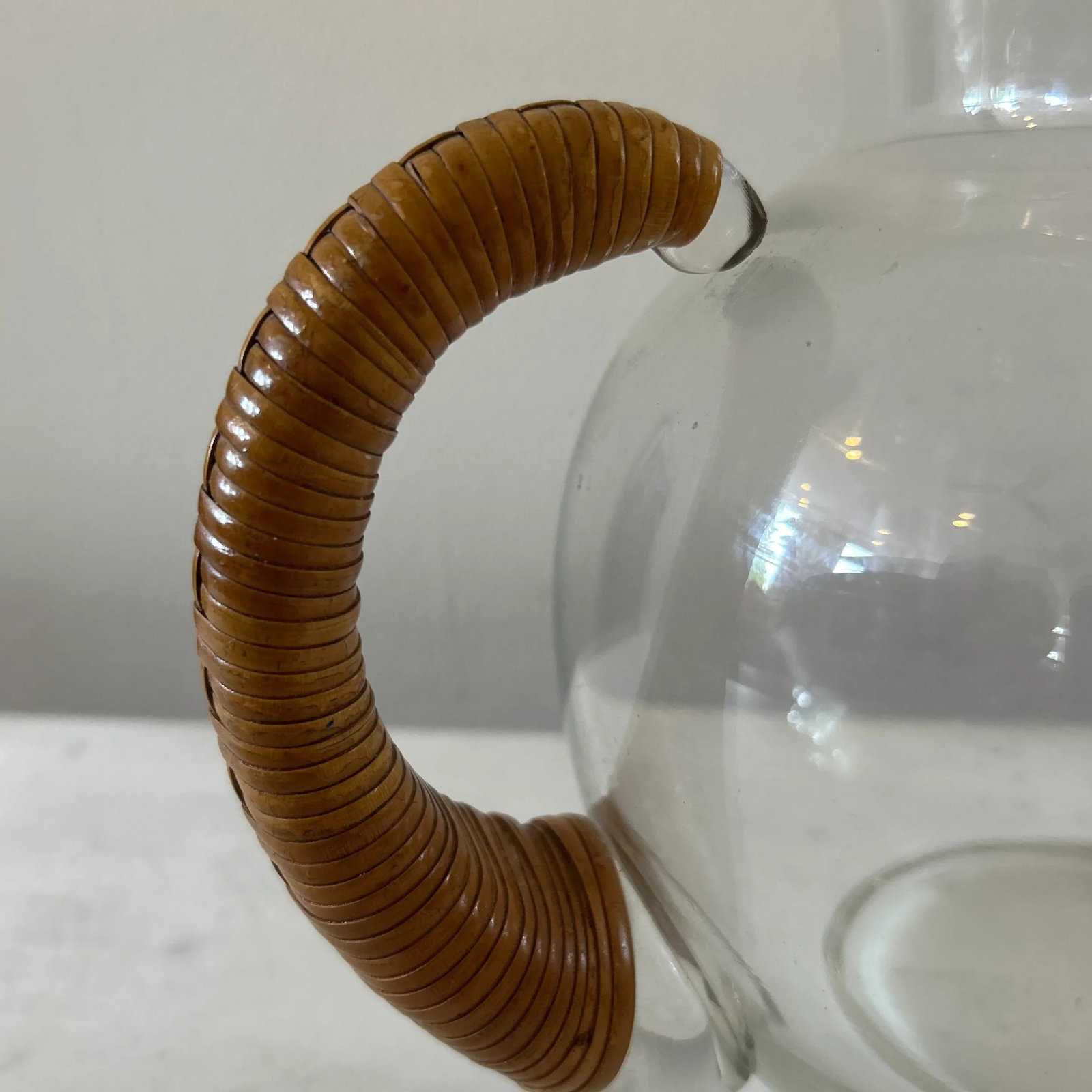 Vintage Mid Century Carl Aubock Glass Water Pitcher With Cane Wrapped Handle - 2