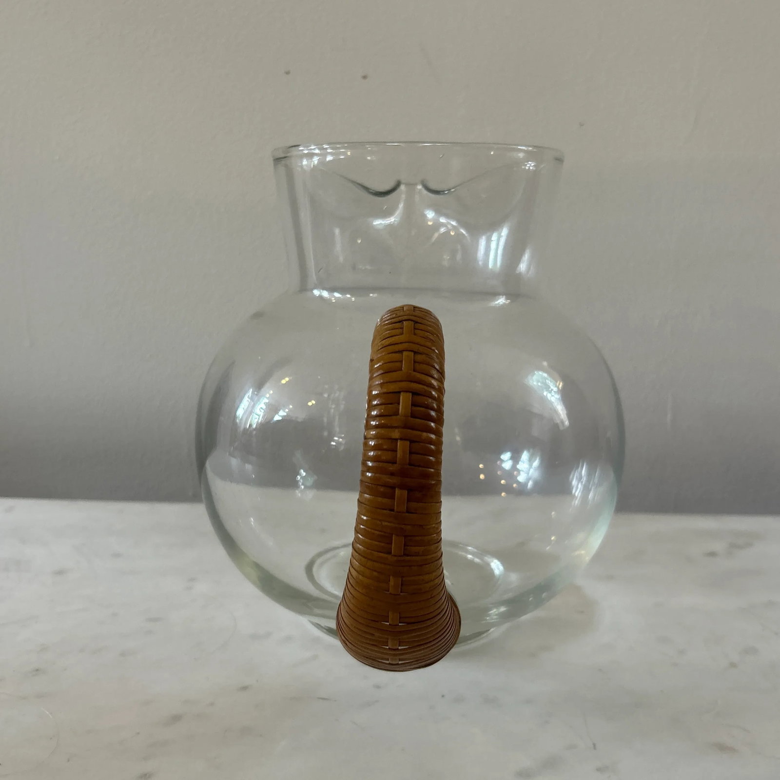 Vintage Mid Century Carl Aubock Glass Water Pitcher With Cane Wrapped Handle - 3
