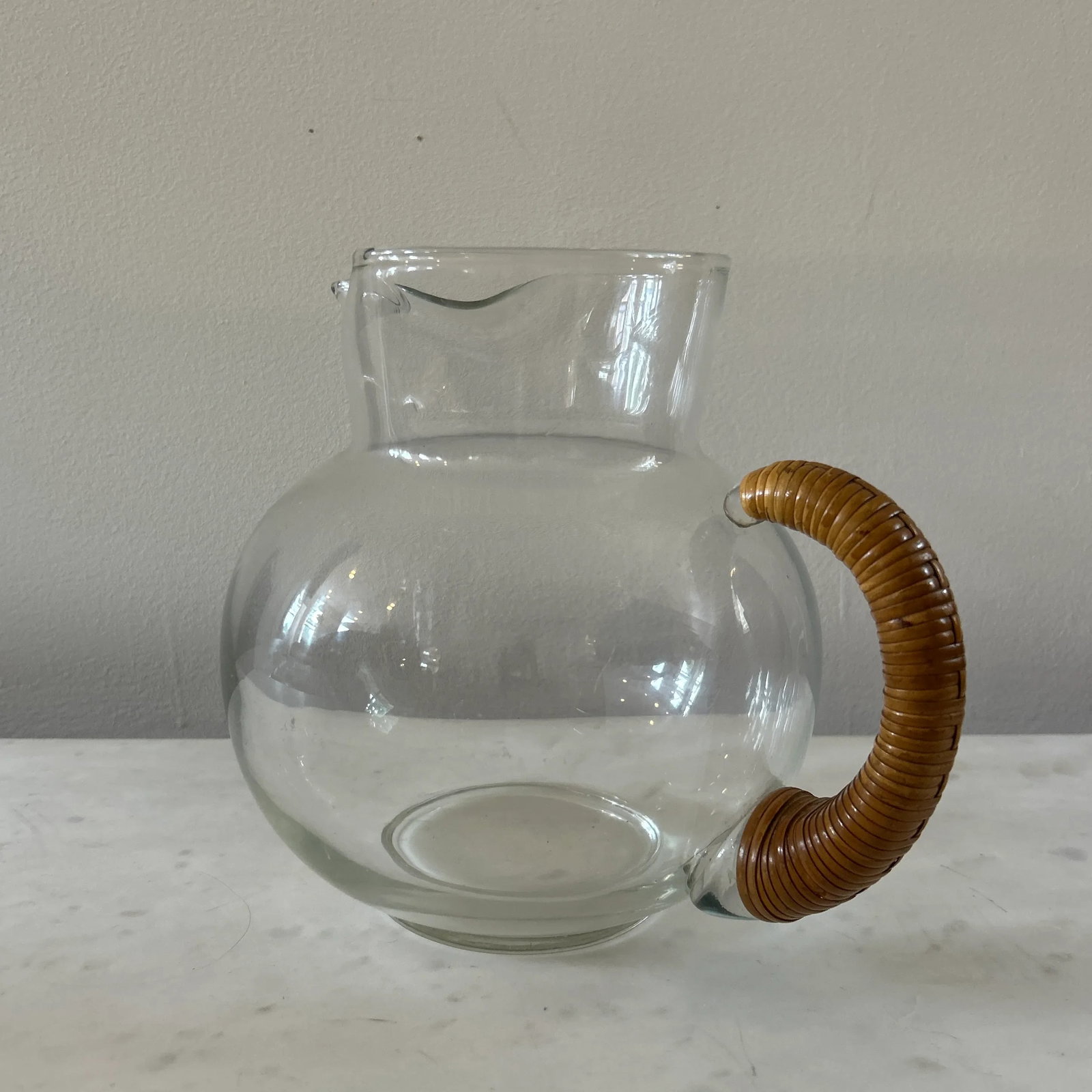 Vintage Mid Century Carl Aubock Glass Water Pitcher With Cane Wrapped Handle - 4