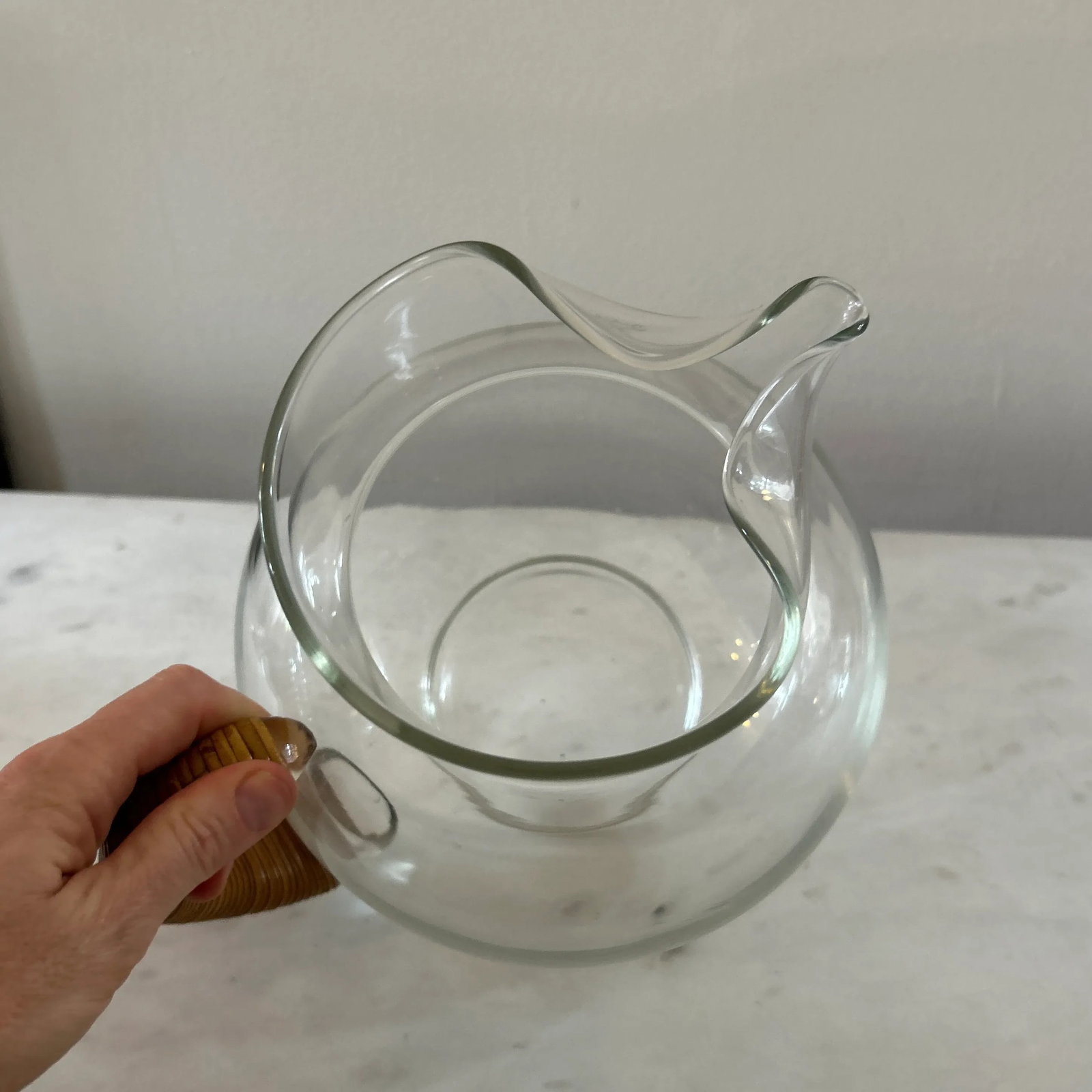 Vintage Mid Century Carl Aubock Glass Water Pitcher With Cane Wrapped Handle - 5