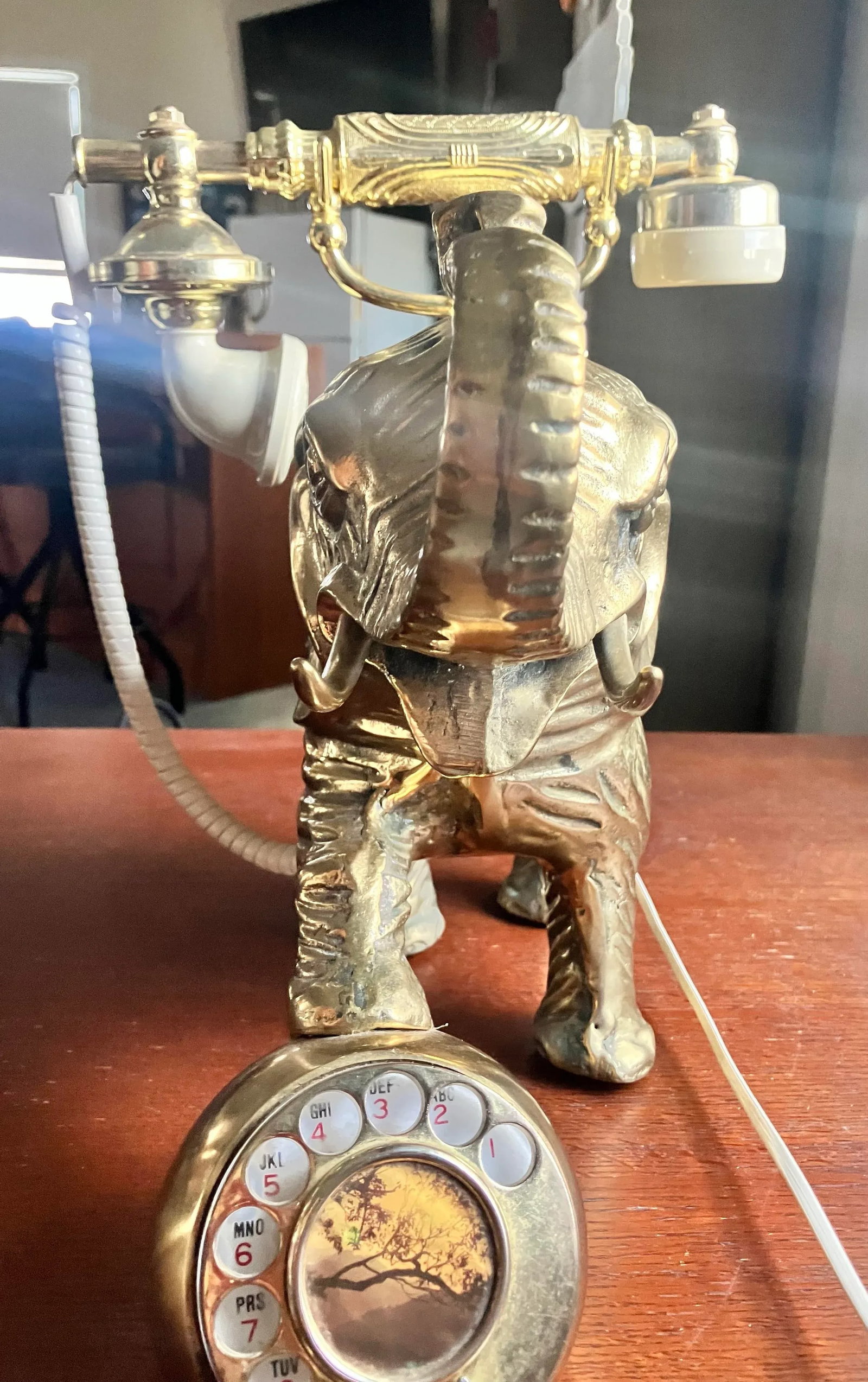 1950s Vintage Hollywood Regency Heavy Cast Brass Elephant Desktop Rotary Telephone Decor - 6