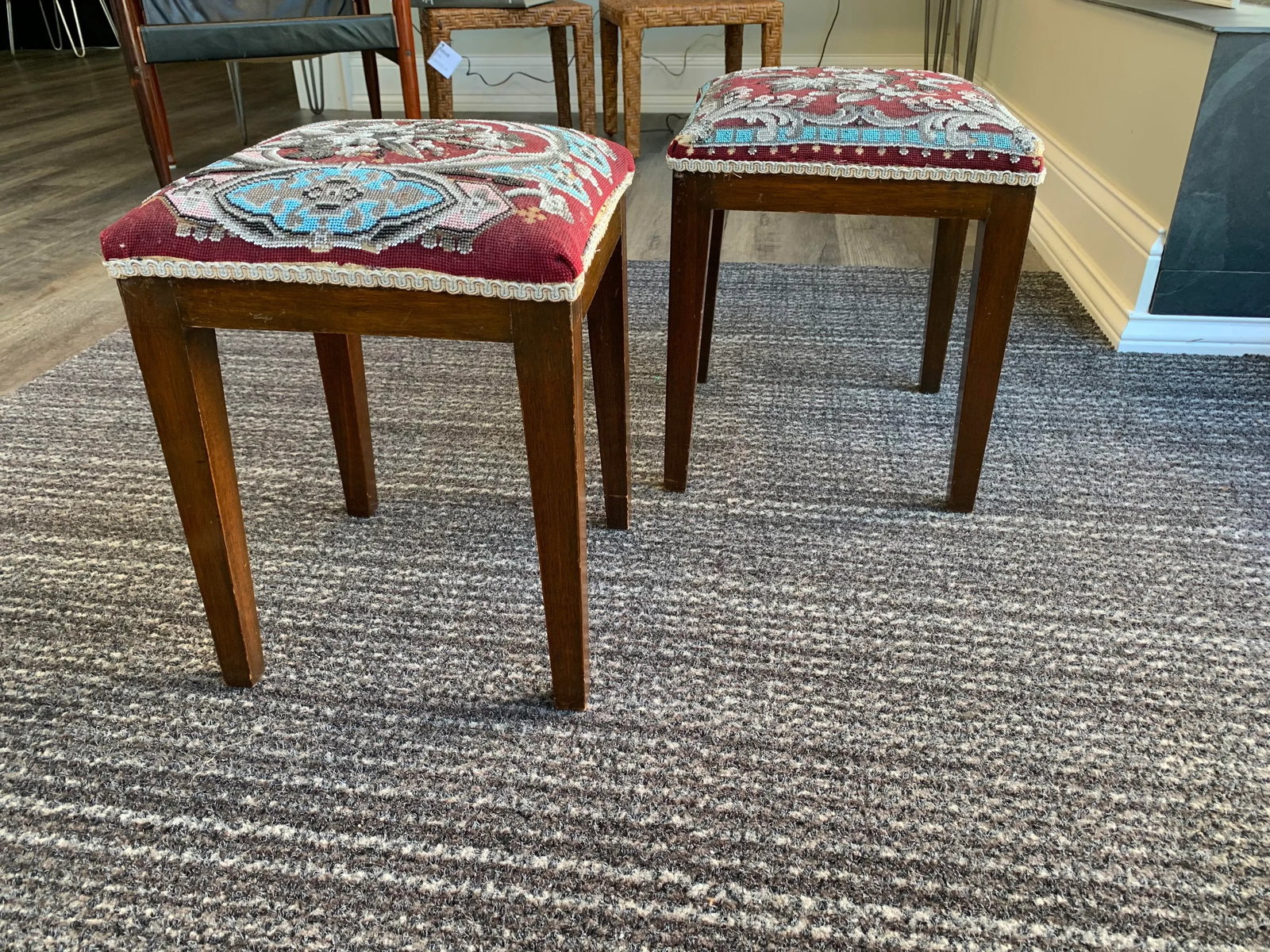 Victorian Antique Beaded Stools - a Similar Pair - 3