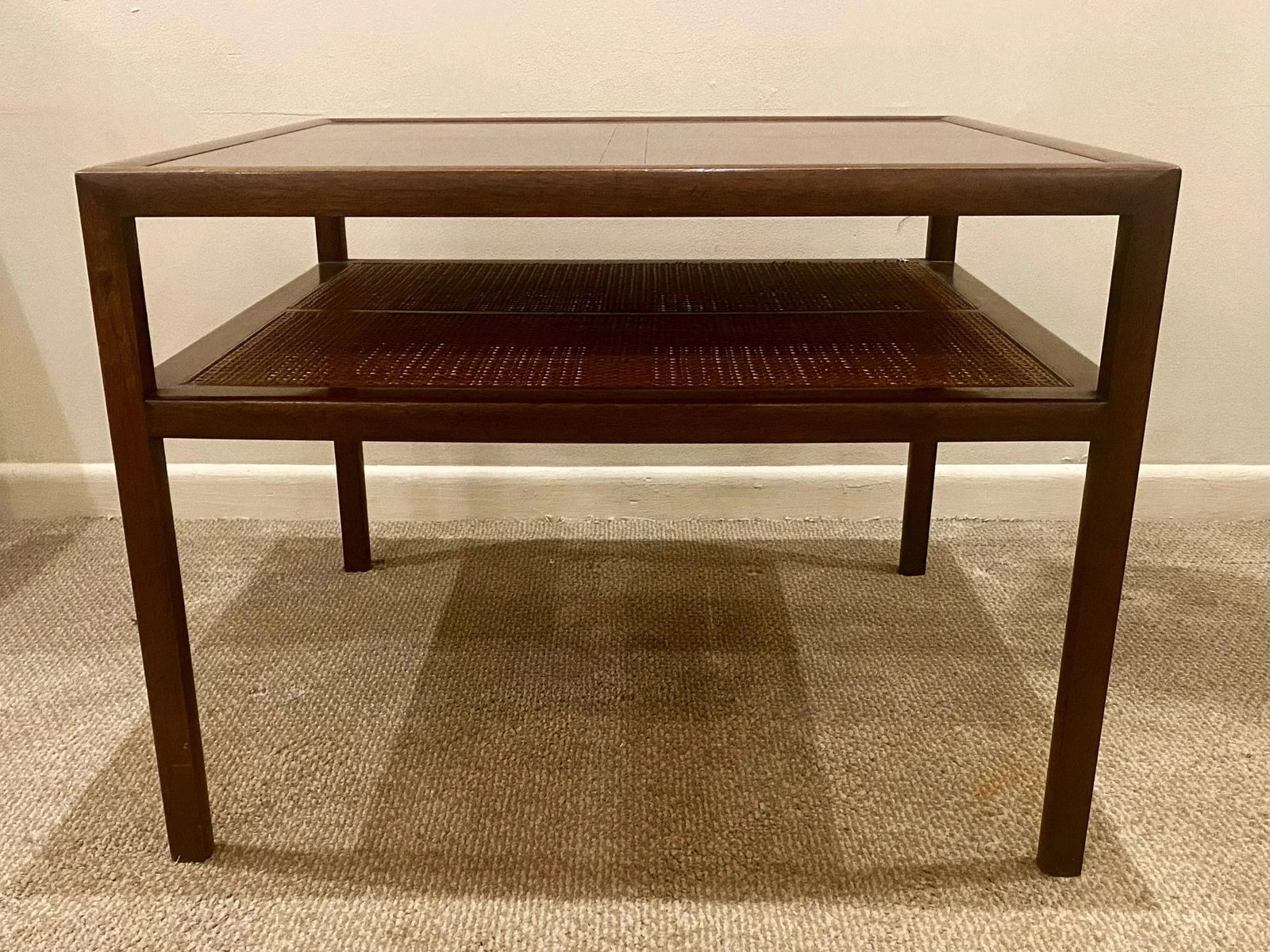 1990s Vintage Baker Co. Side Table With Two Tier Cane Shelf - 2