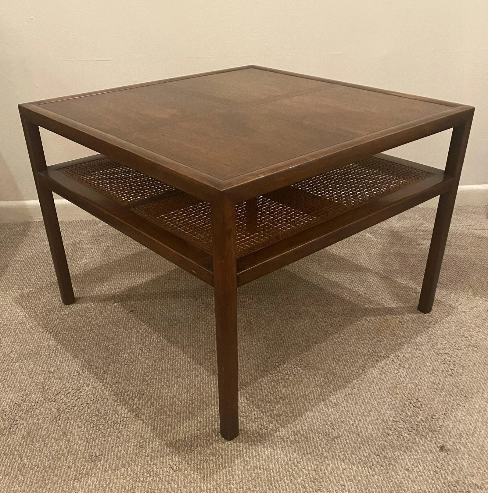 1990s Vintage Baker Co. Side Table With Two Tier Cane Shelf - 3