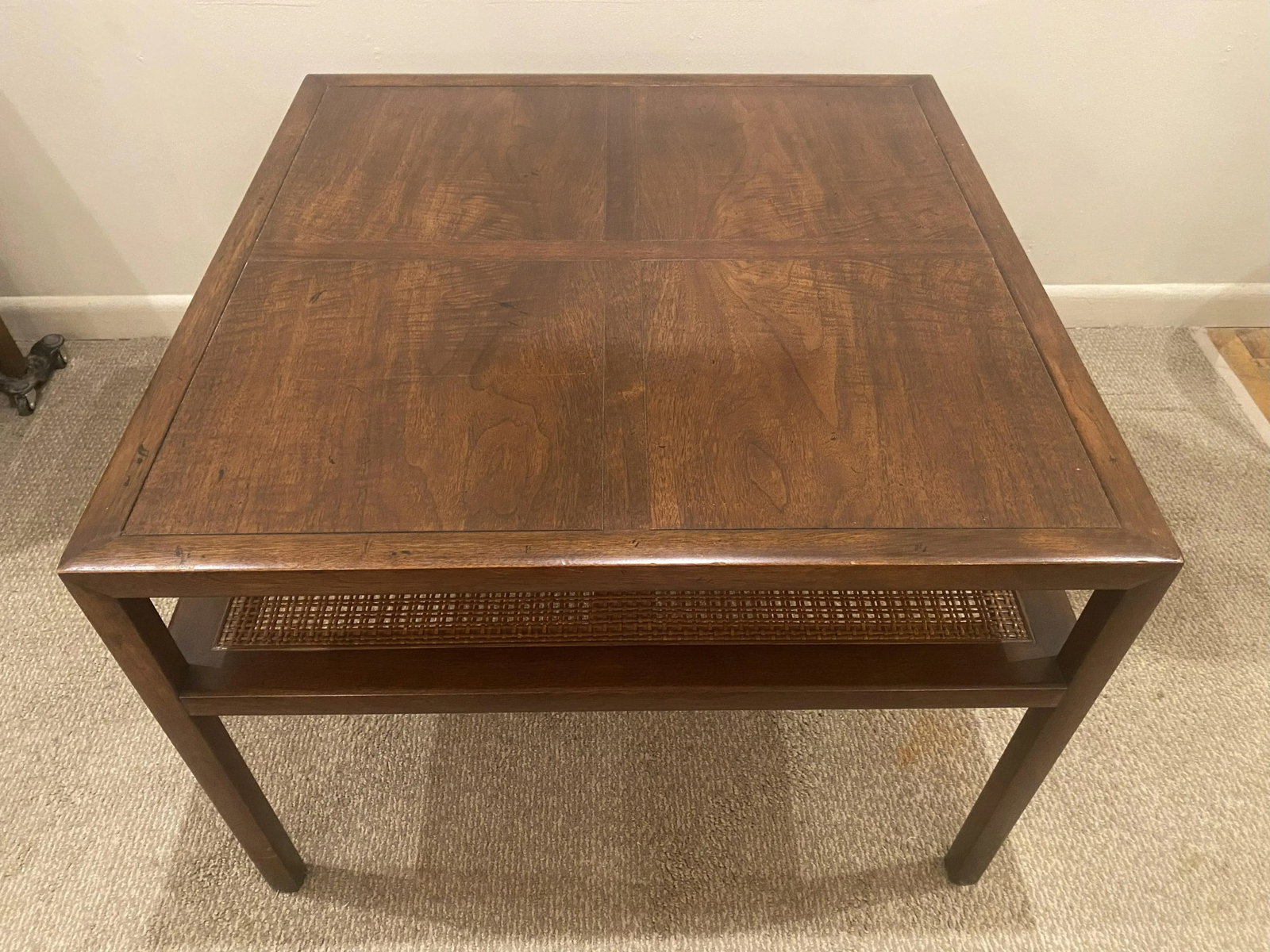 1990s Vintage Baker Co. Side Table With Two Tier Cane Shelf - 4