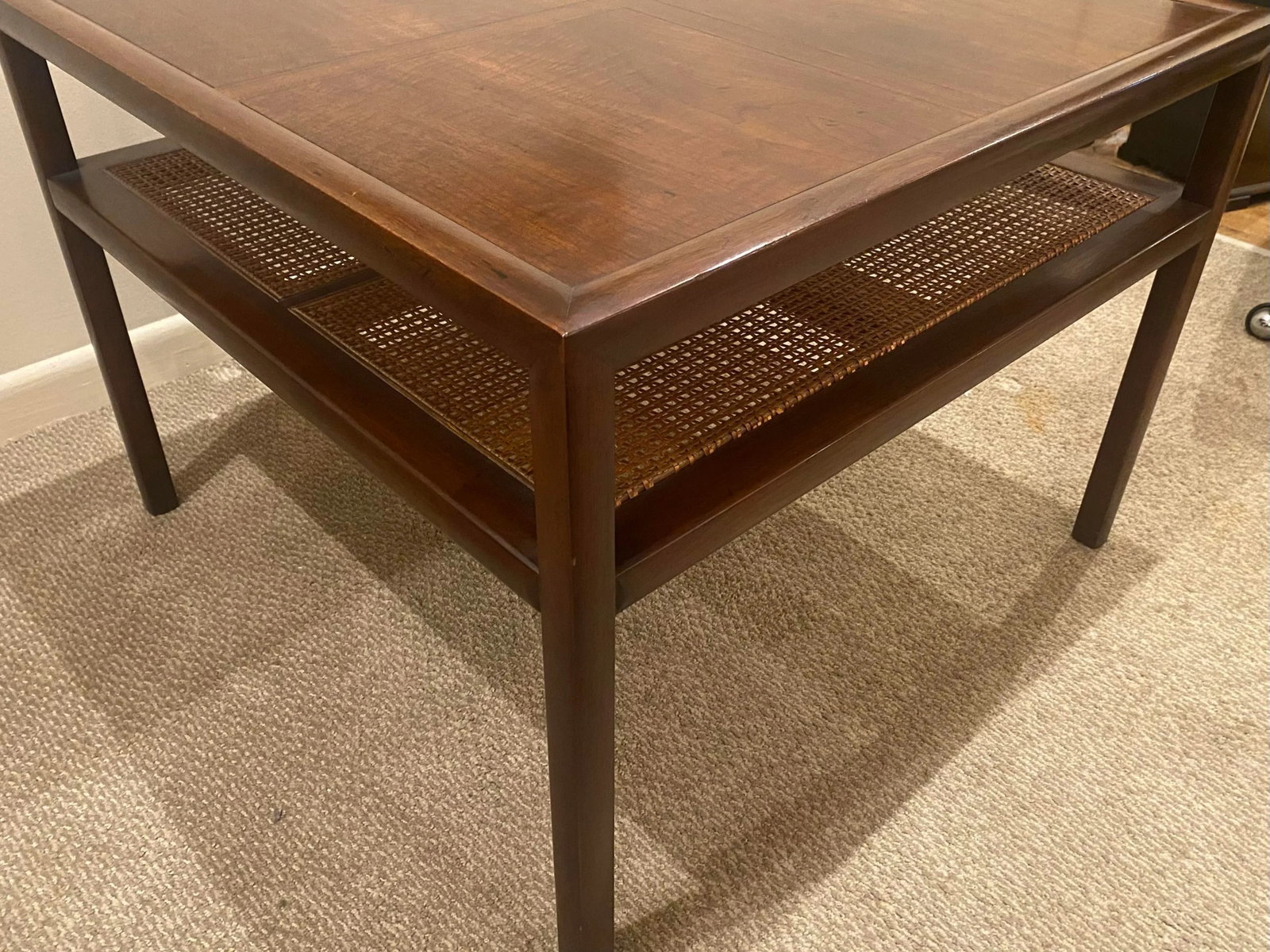 1990s Vintage Baker Co. Side Table With Two Tier Cane Shelf - 7