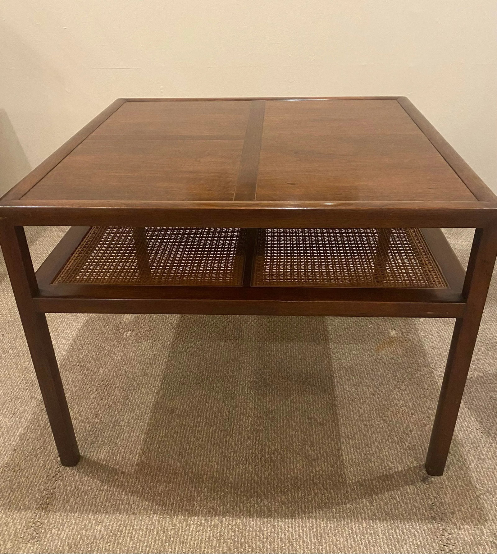 1990s Vintage Baker Co. Side Table With Two Tier Cane Shelf - 9