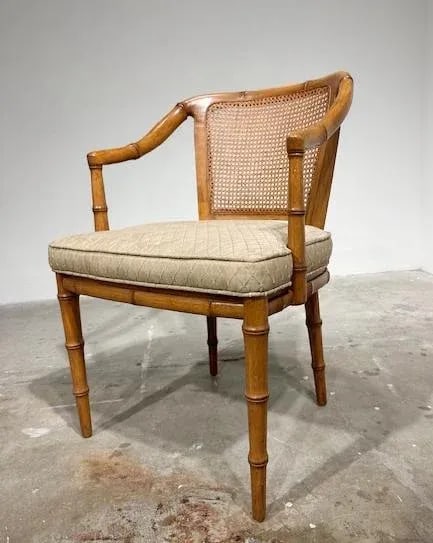 1980s Henredon Faux Bamboo Carved Wood Arm Chair - 2