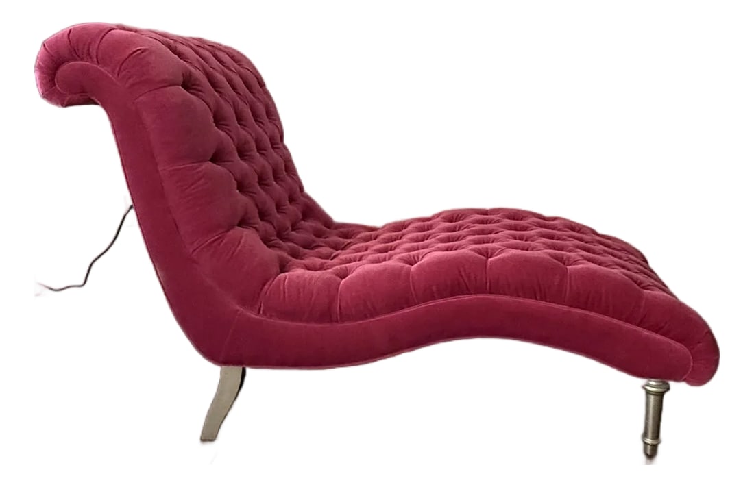 Ethan Allen Velvet Chaise Lounge: Beautiful accent chaise, adds a pop of color to any room....bold, funky....excellent quality....custom made Ethan Allen piece, fuschia velvet....a true statement piece! And comfy! Condition: