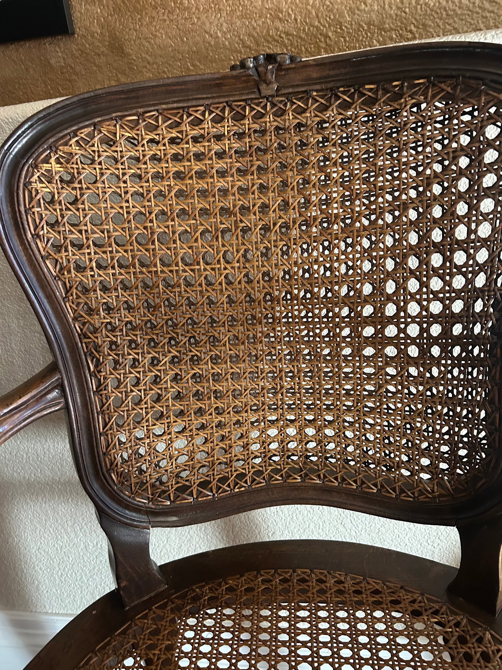 Vintage Ethan Allen Italian-Made Cane Back and Seat Armchair Pair (Ref 48864) - Made in Italy, Carve - 5