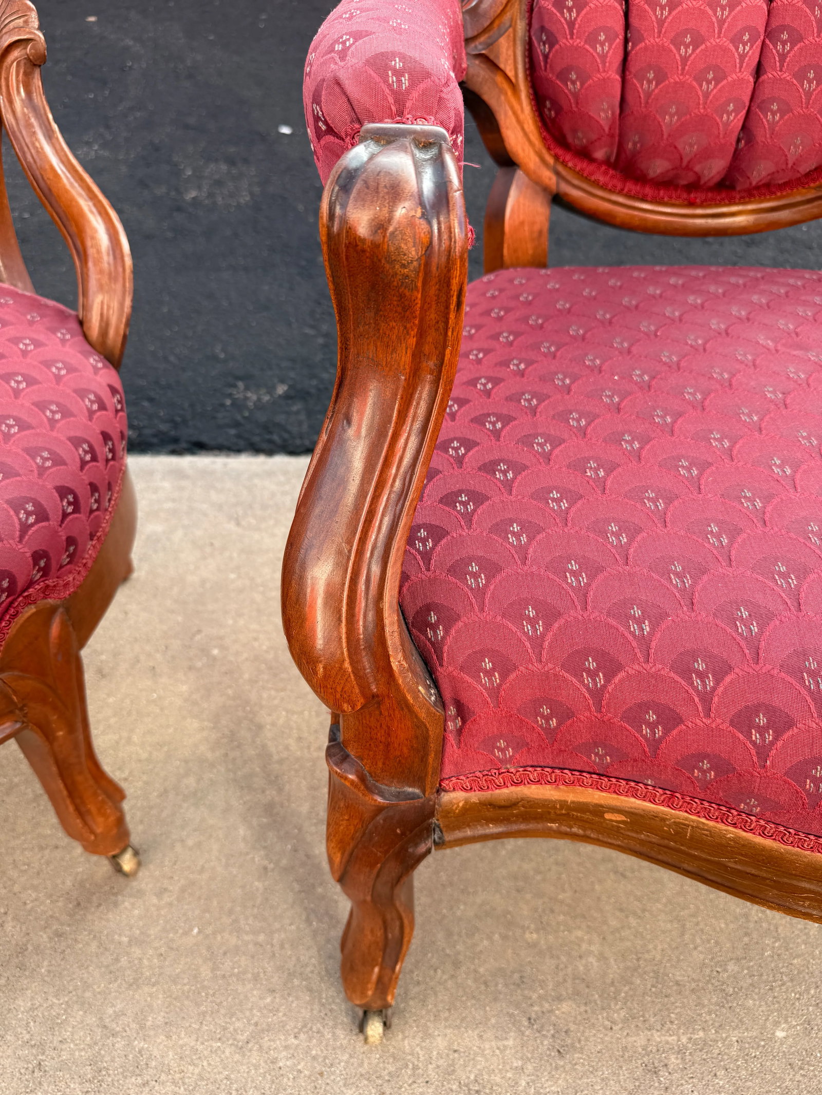Pair of His/Hers Early 1900s Carved Wood Victorian Parlor Chairs - 2