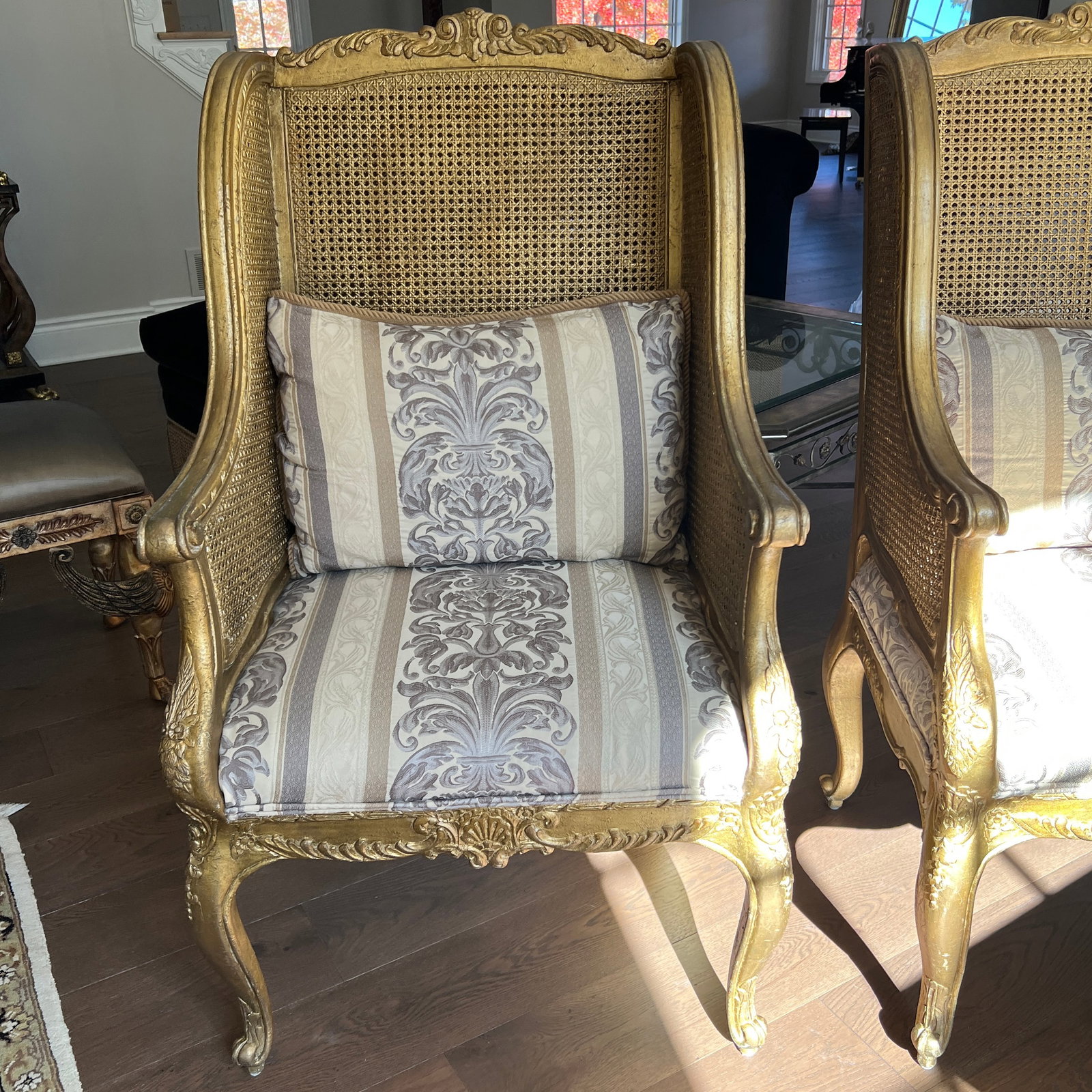 Mid 20th Century Henredon Schoonbeck Collection Gilt Cane Upholstered Bergeres - 3