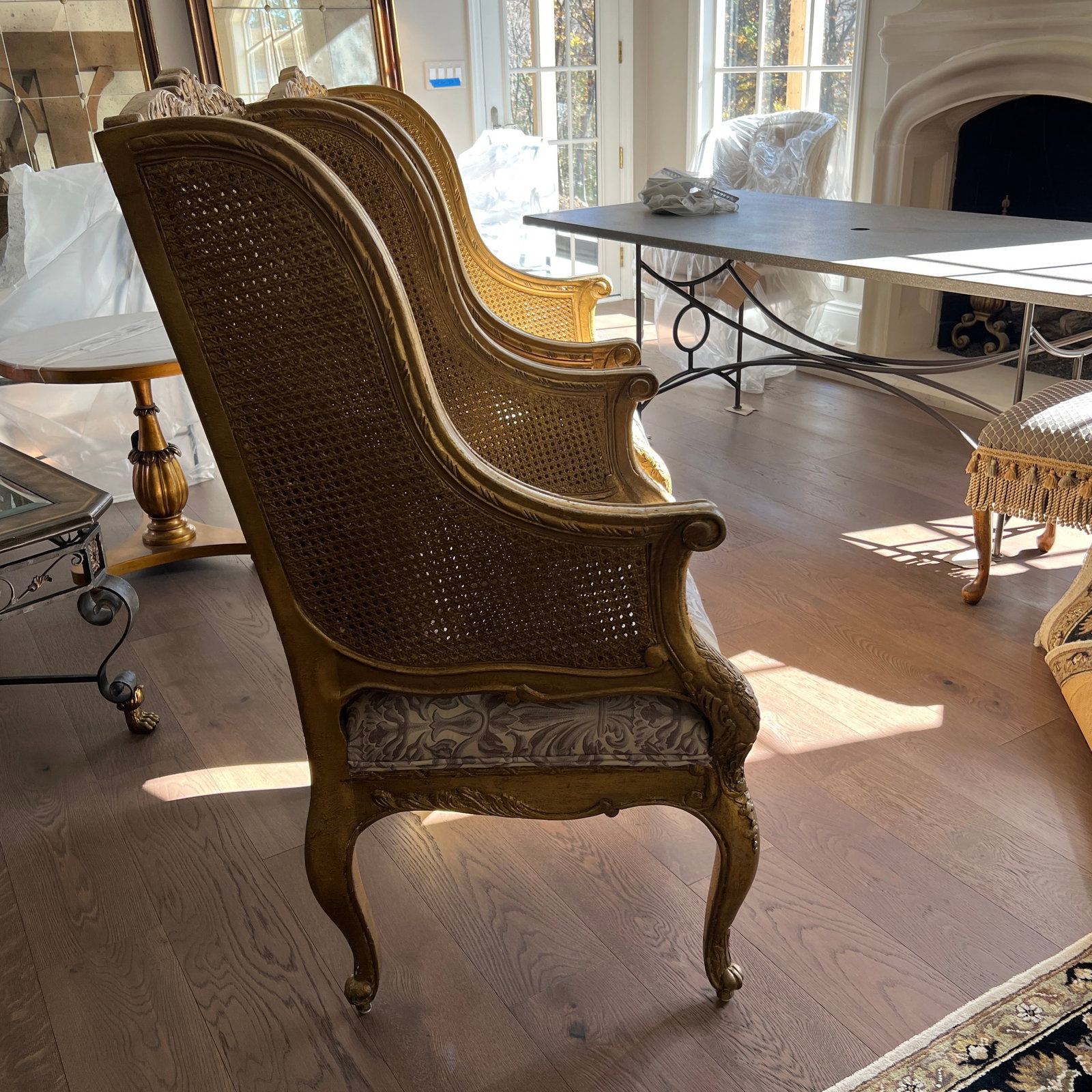 Mid 20th Century Henredon Schoonbeck Collection Gilt Cane Upholstered Bergeres - 4