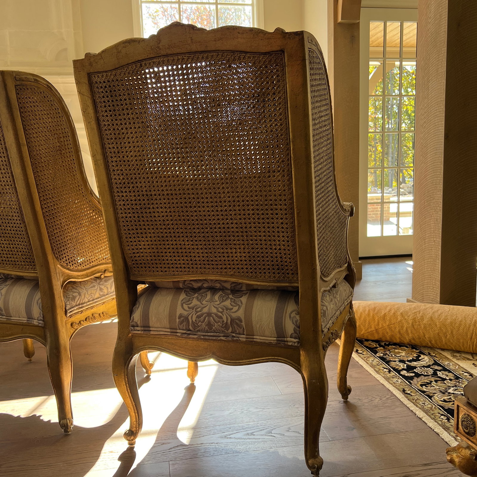 Mid 20th Century Henredon Schoonbeck Collection Gilt Cane Upholstered Bergeres - 5