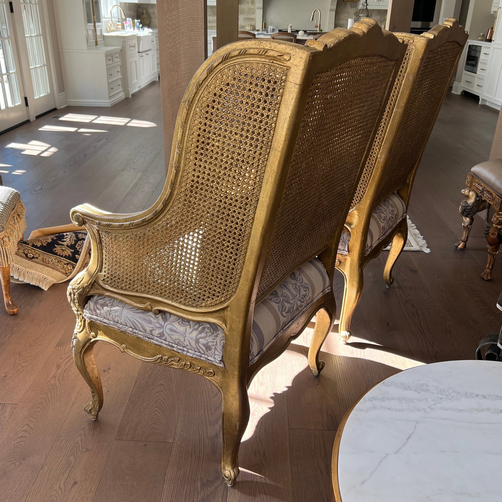 Mid 20th Century Henredon Schoonbeck Collection Gilt Cane Upholstered Bergeres - 6