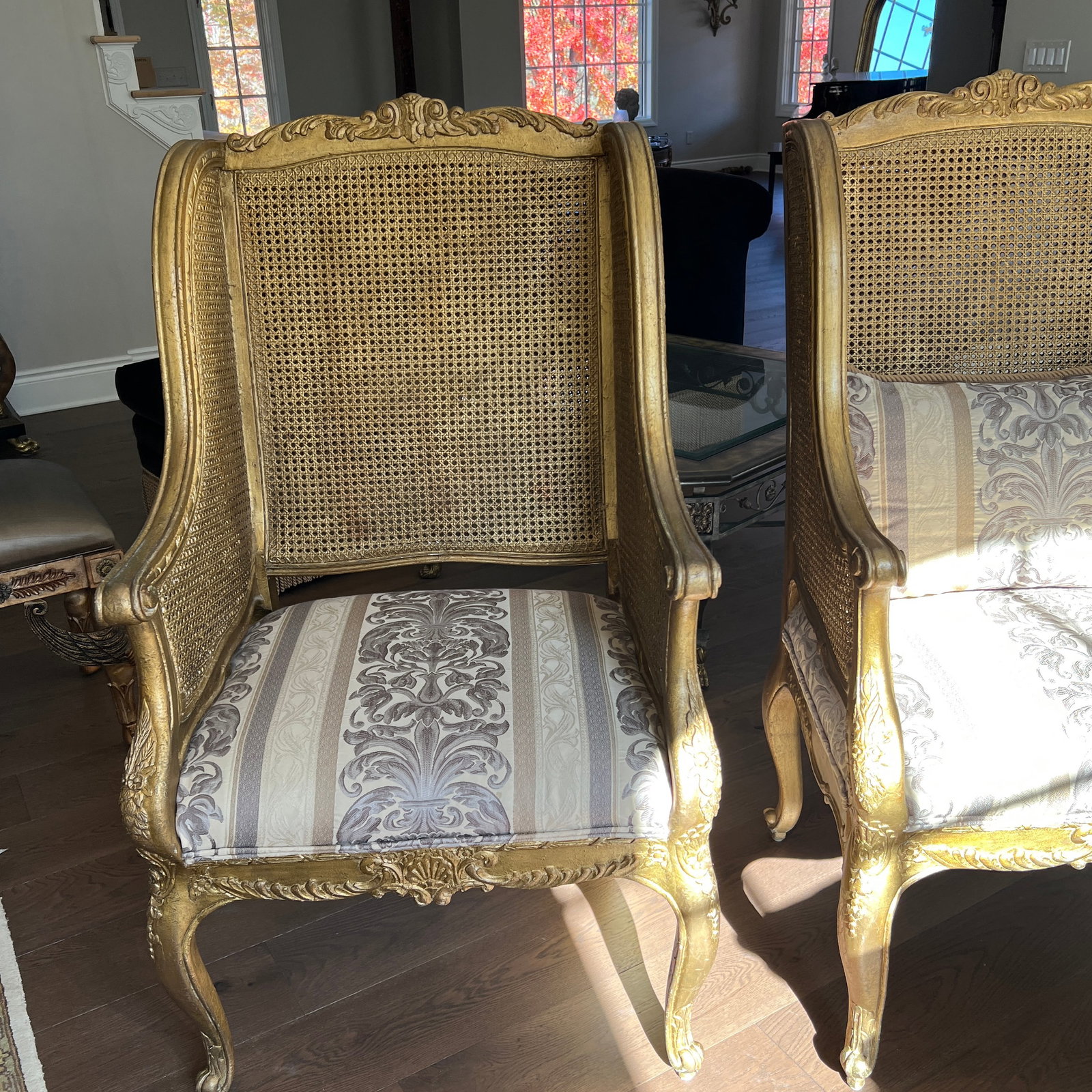 Mid 20th Century Henredon Schoonbeck Collection Gilt Cane Upholstered Bergeres - 7