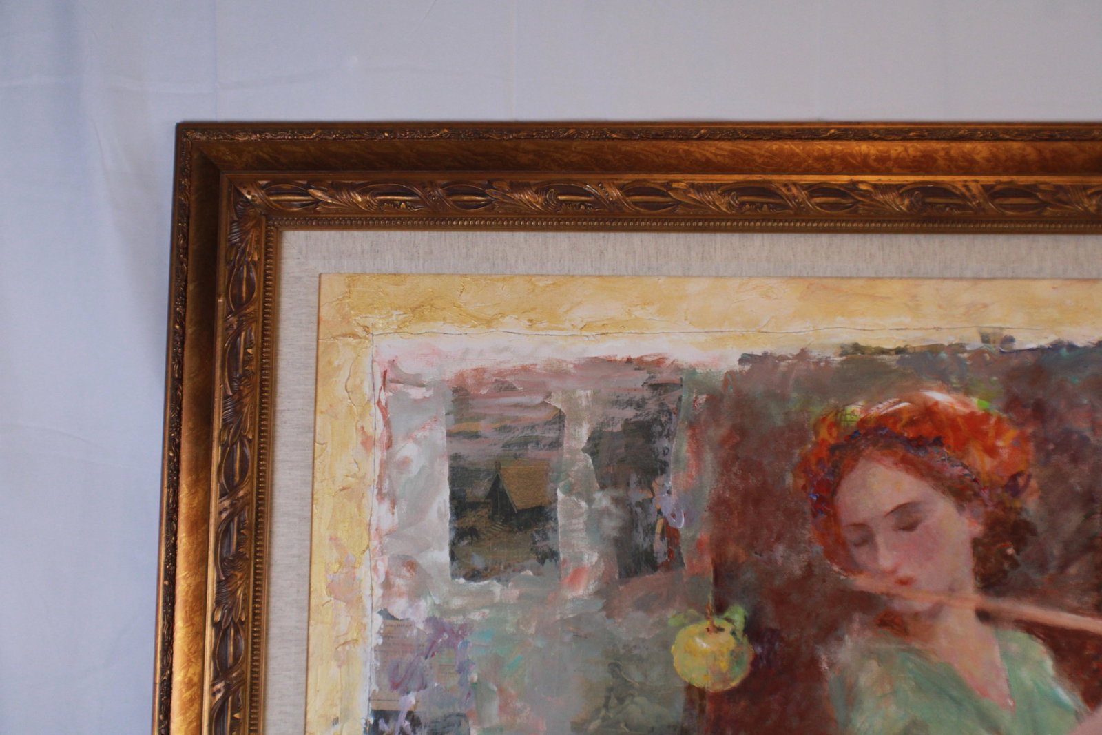 "Soft Melody" Woman Playing Flute Mixed Media Oil Painting Signed Hua Chen - 9