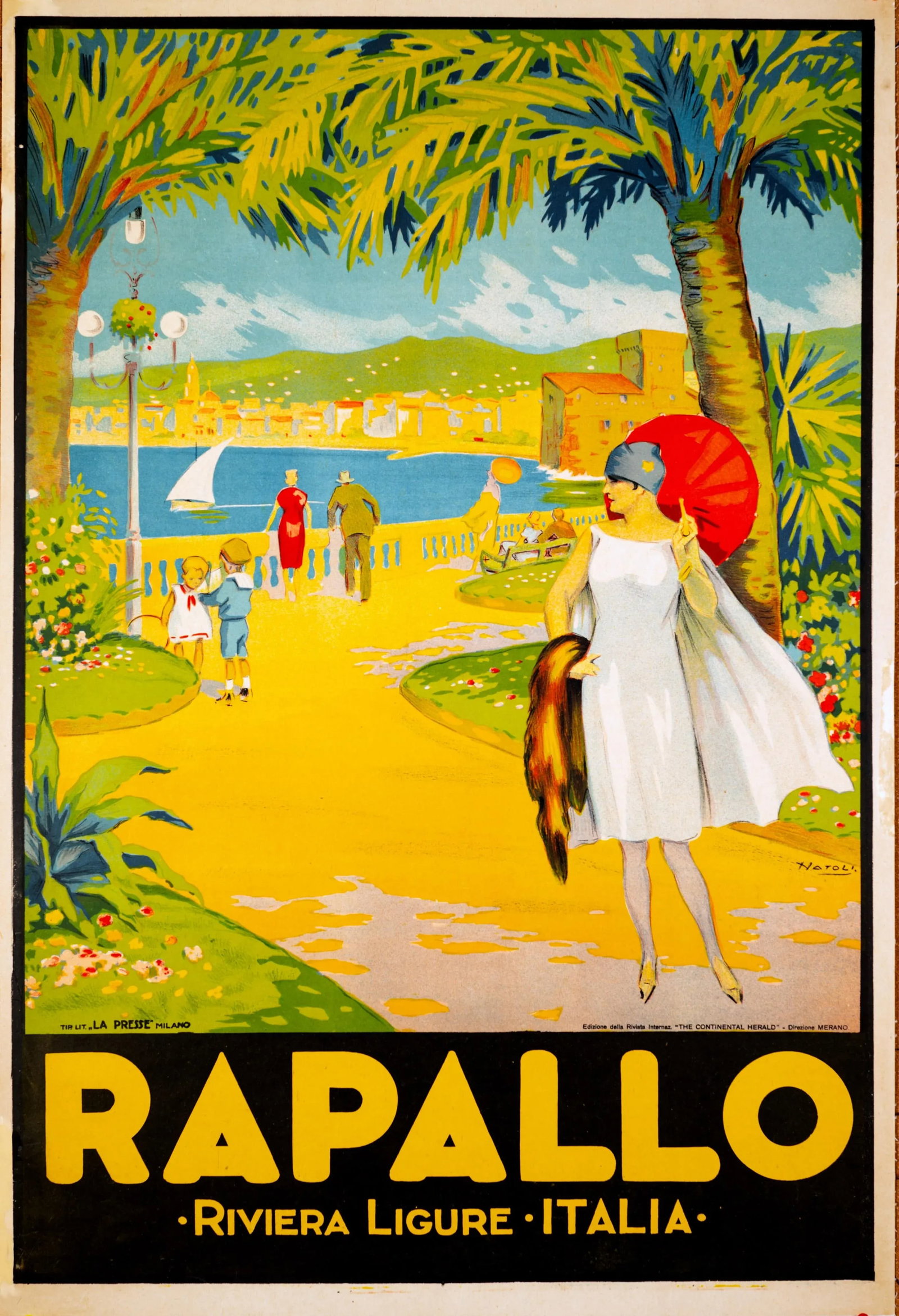 Rapallo Rare Italian Travel Poster by Natoli 1924 Original Lithograph Italian Riviera - 3
