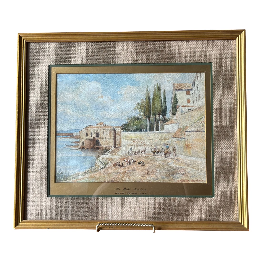 Late 19th Century Watercolor by Trevor Haddon: Elegant watercolor by listed British artist Arthur Trevor Haddon depicting a mill in Cordova Spain. Professionally framed and matted using an antique Gold leaf Louis XVI style frame. Haddon was born i