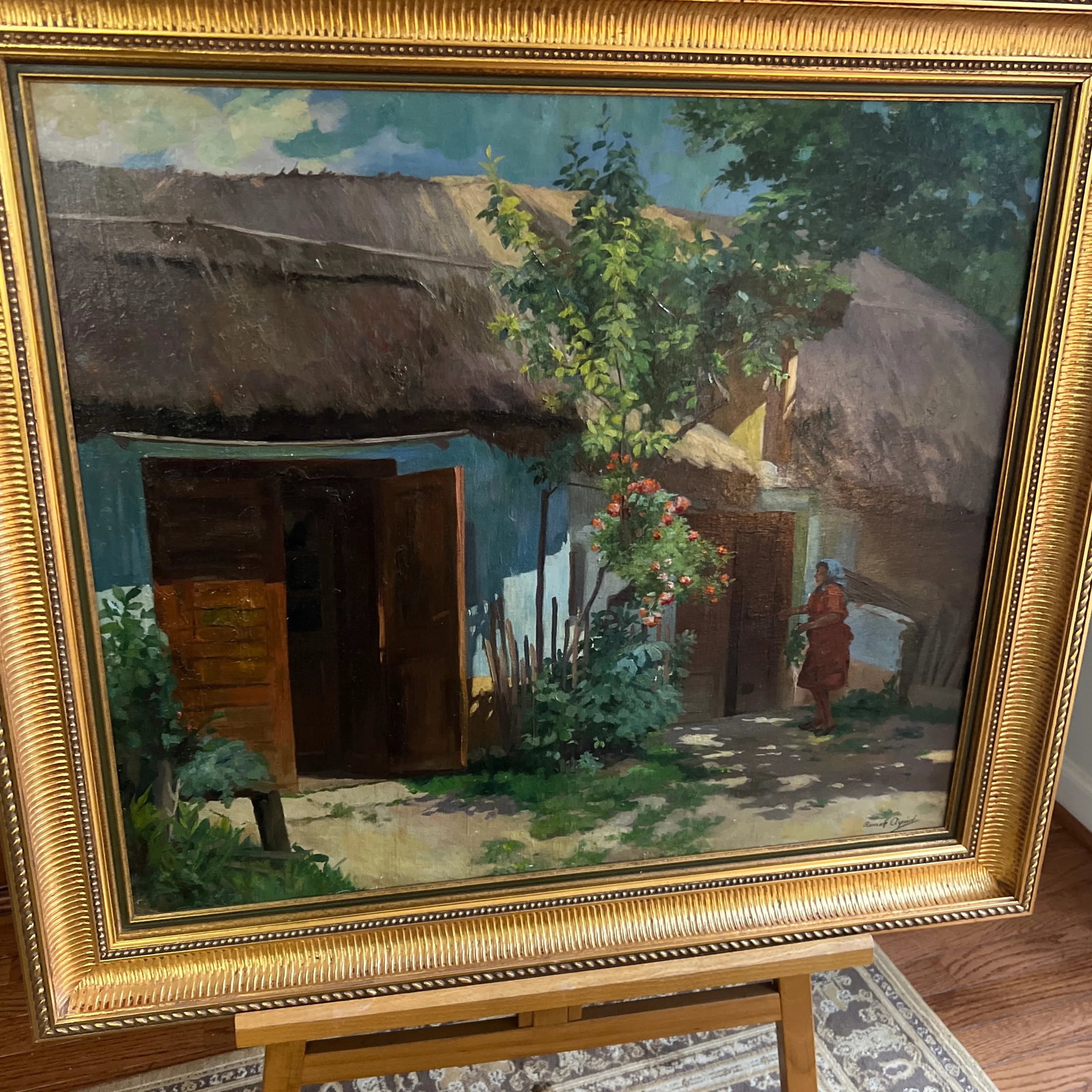 Oil on Canvas by Hungarian Artist Romek Arpad (1883-1960) Framed Signed Village Home - 3