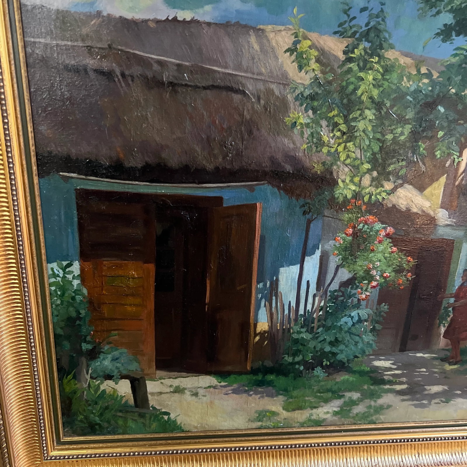 Oil on Canvas by Hungarian Artist Romek Arpad (1883-1960) Framed Signed Village Home - 4